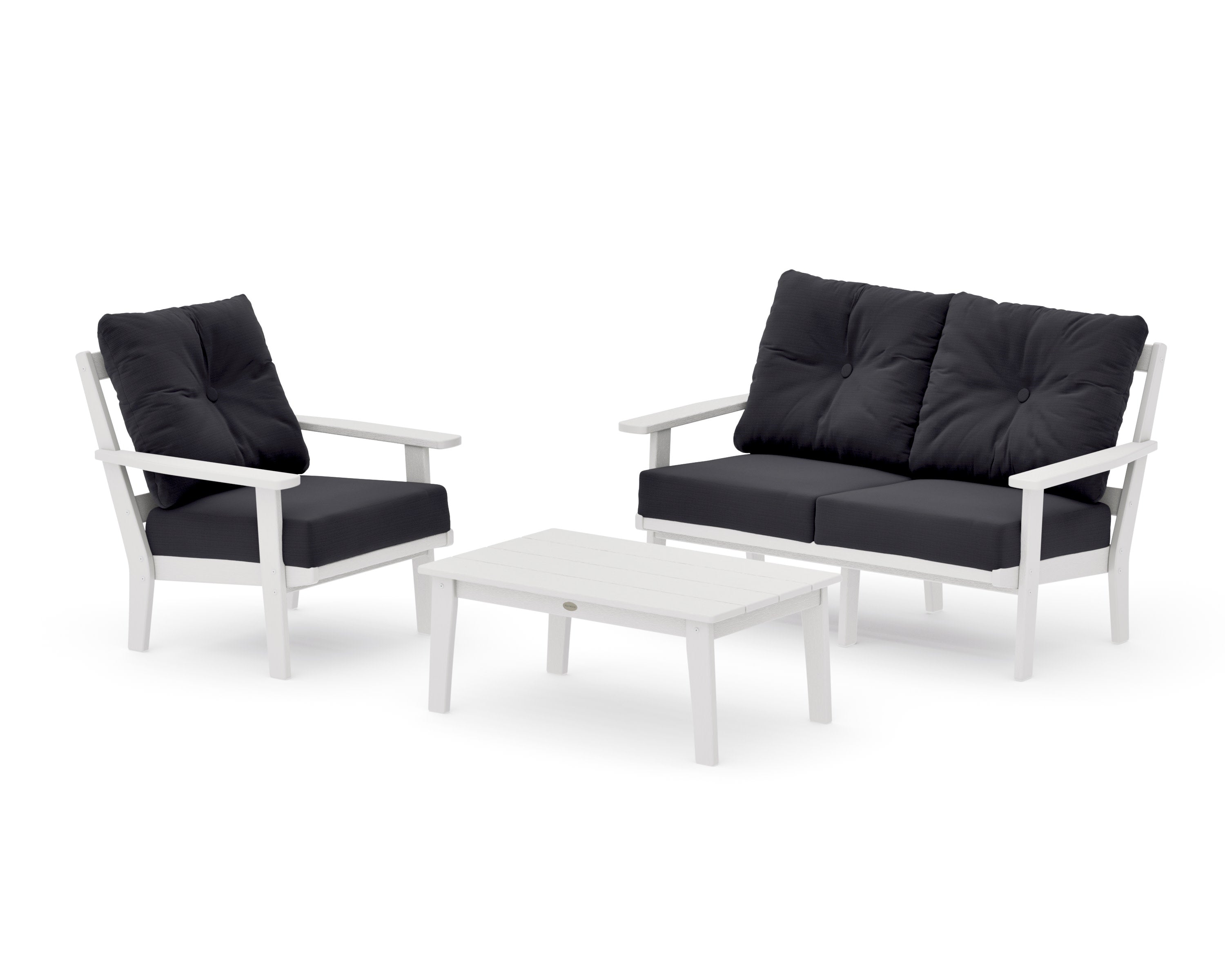 Oxford 3-Piece Deep Seating Set with Loveseat in Vintage White / Midnight Linen