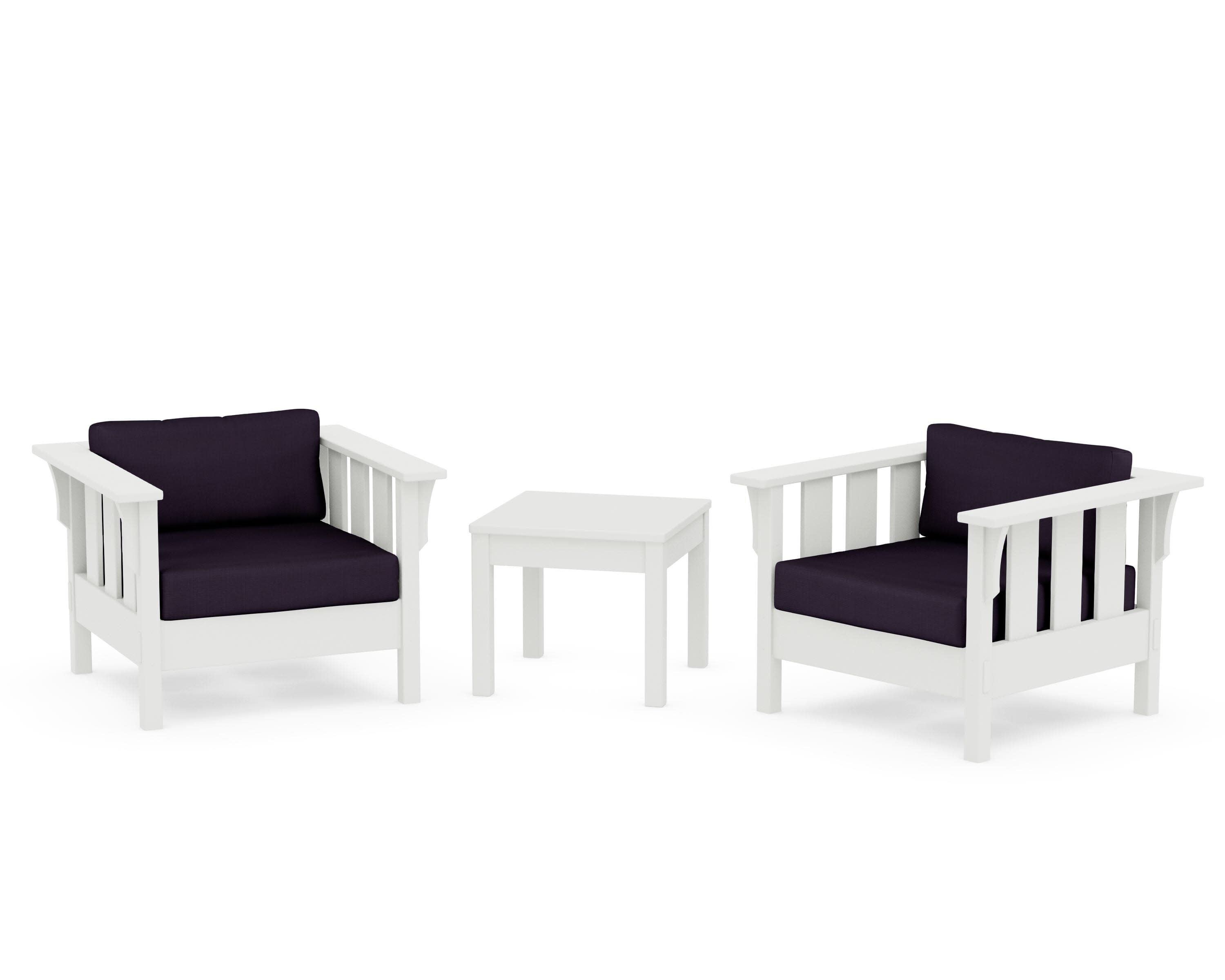 Acadia 3-Piece Deep Seating Set in Vintage White / Navy Linen