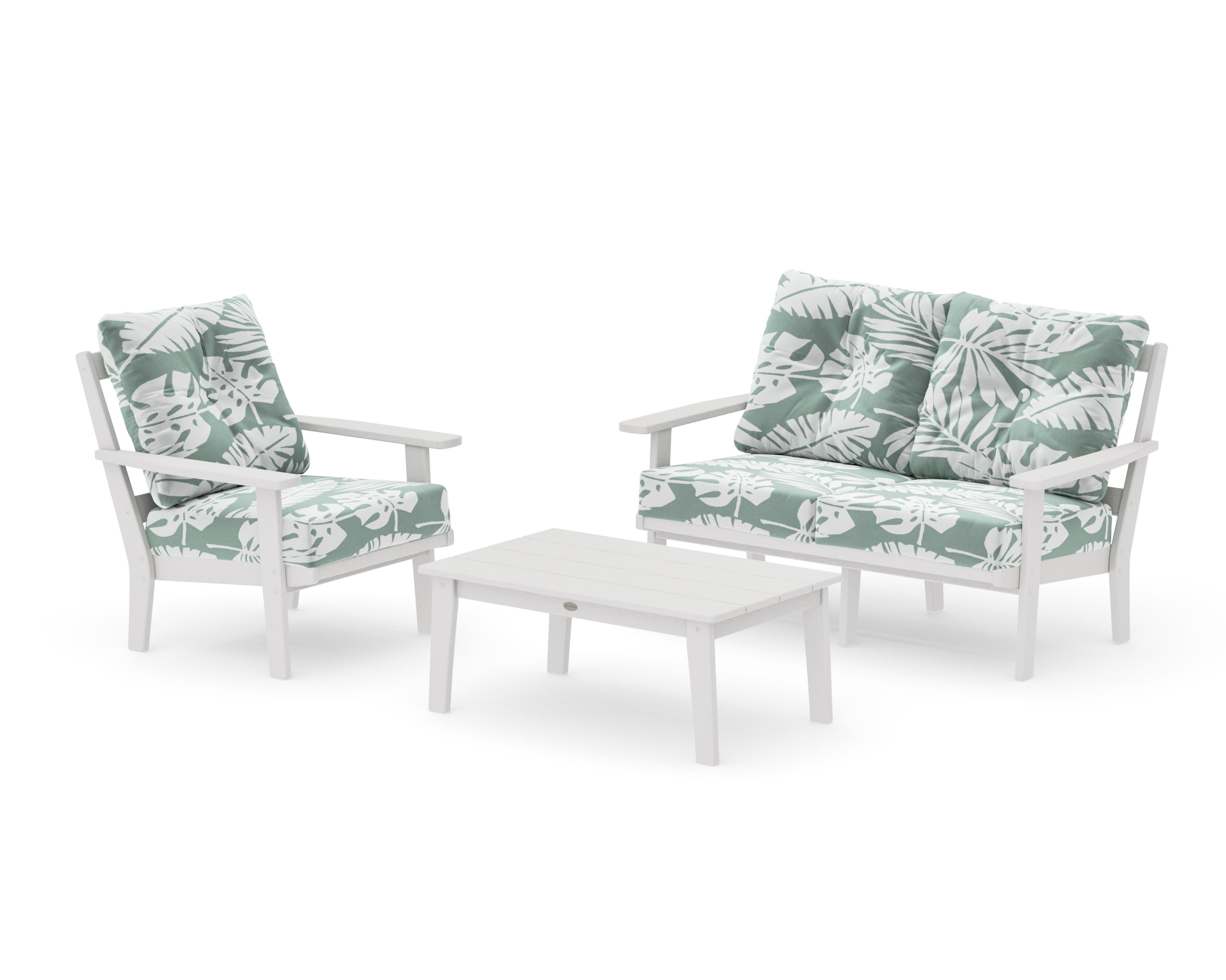 Oxford 3-Piece Deep Seating Set with Loveseat in Vintage White / Leaf Glacier Spa