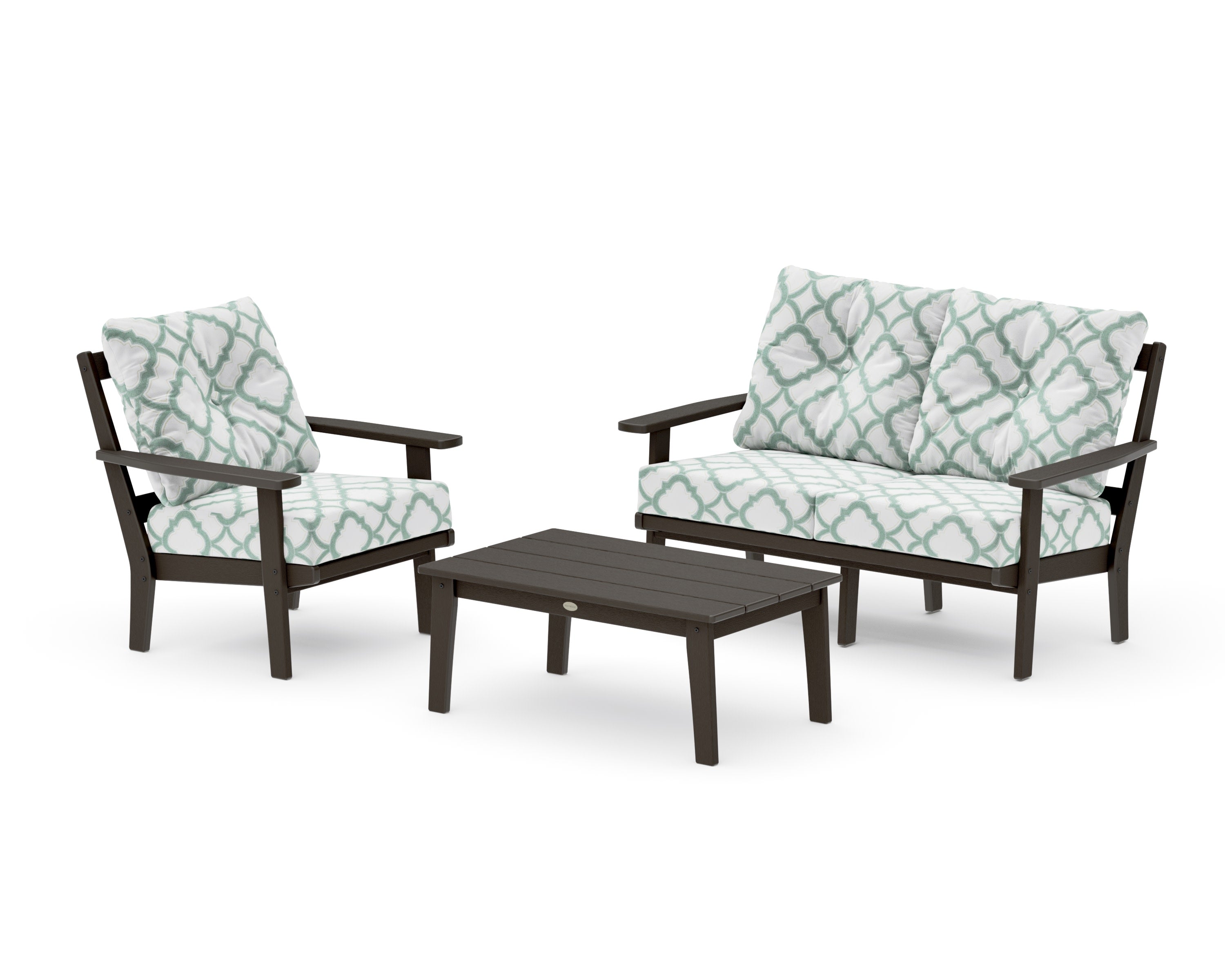 Prairie 3-Piece Deep Seating Set with Loveseat in Vintage Coffee / Trellis Glacier Spa