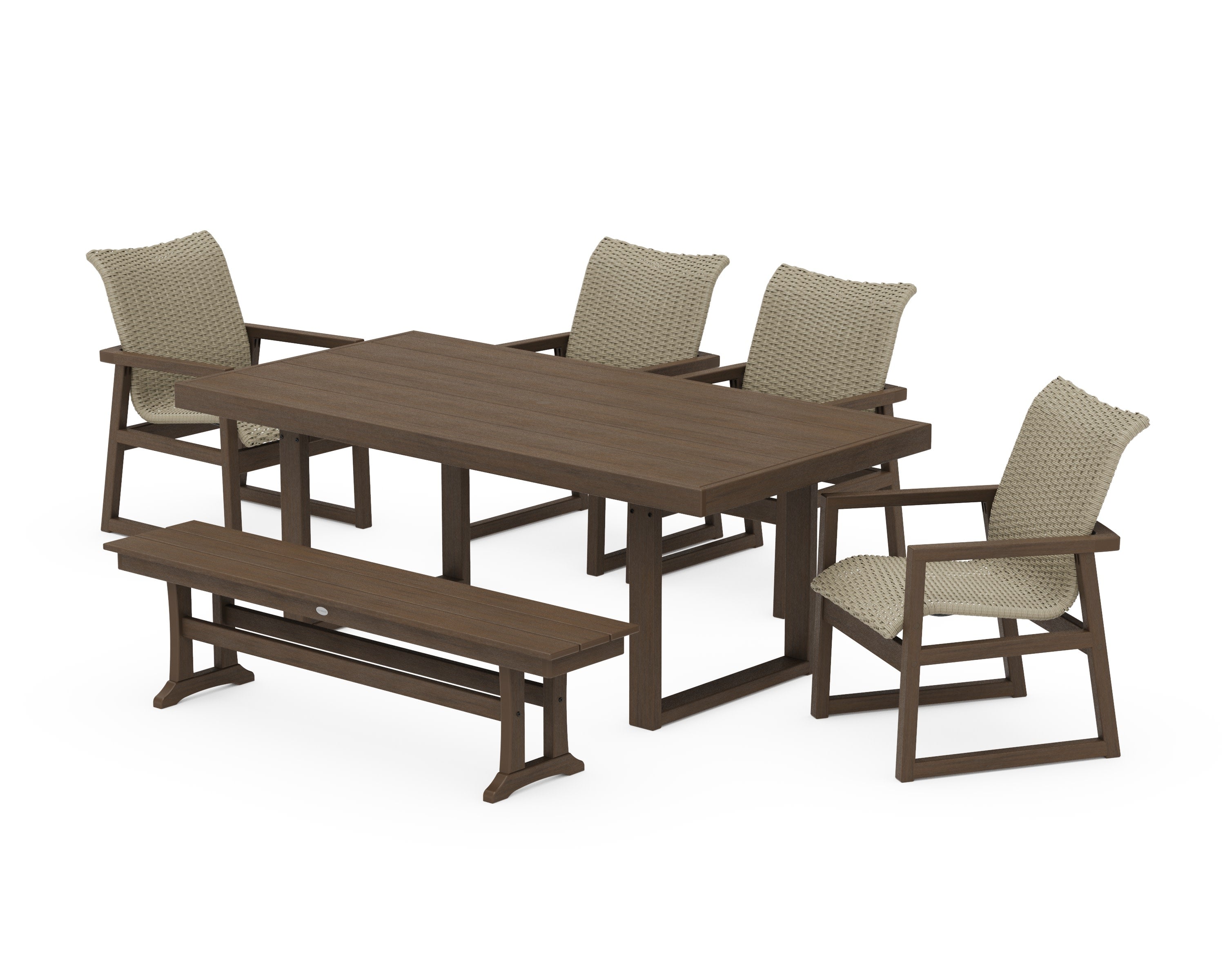 EDGE Woven 6-Piece Dining Set with Bench in Kona / Dune Grass
