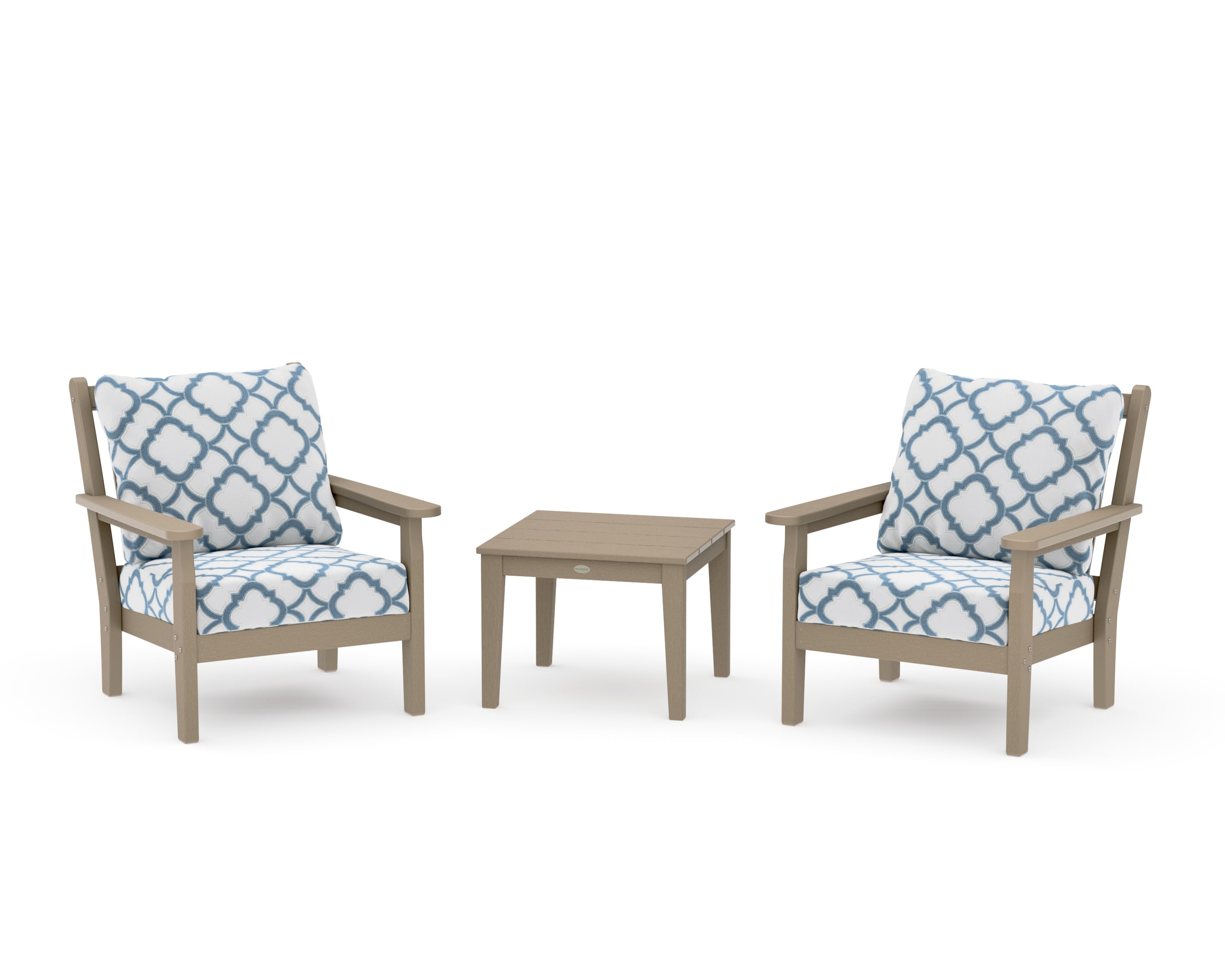Chippendale 3-Piece Deep Seating Set in Vintage Sahara / Trellis Sky Blue