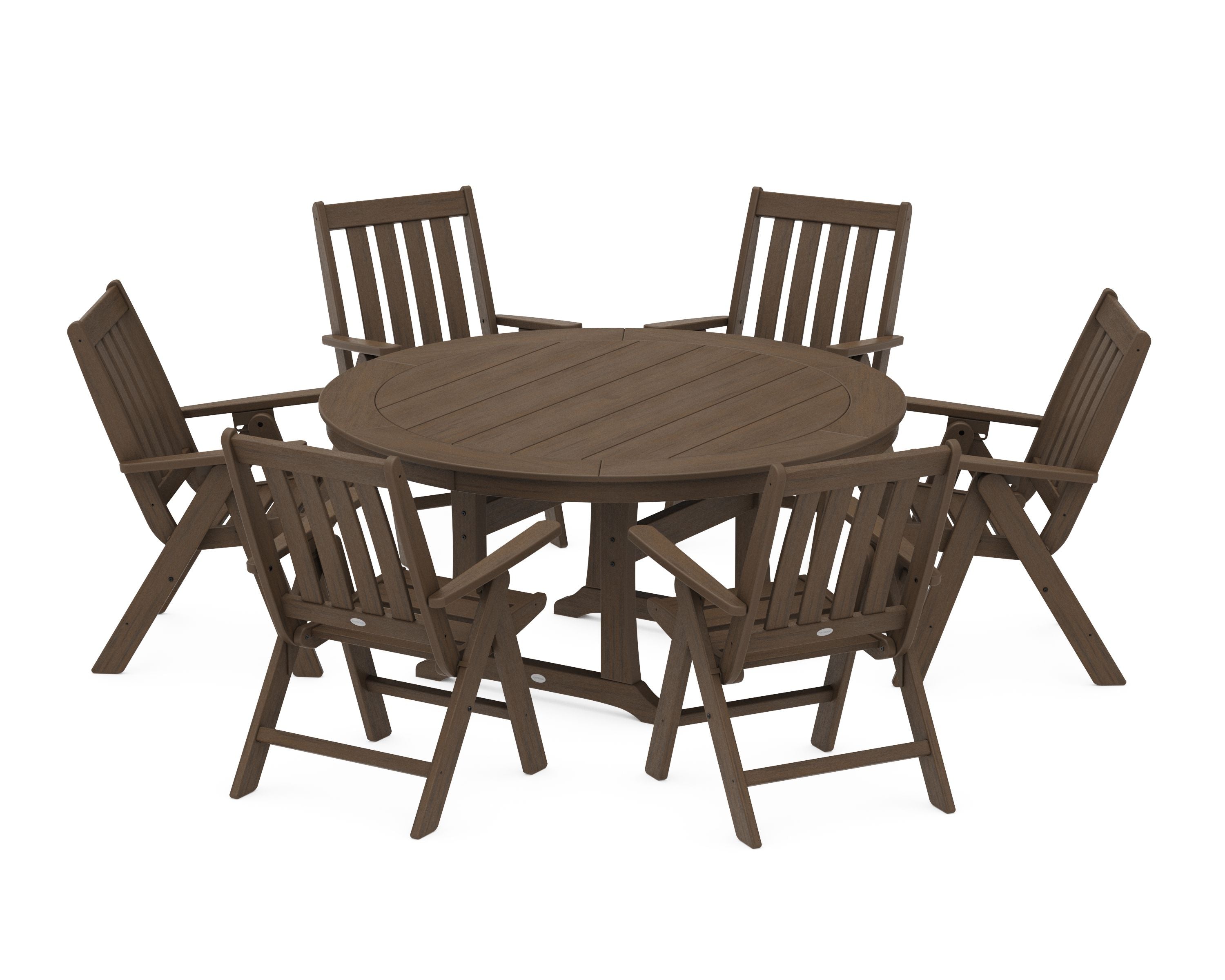 Vineyard Folding 7-Piece Side Chair Round Dining Set in Kona