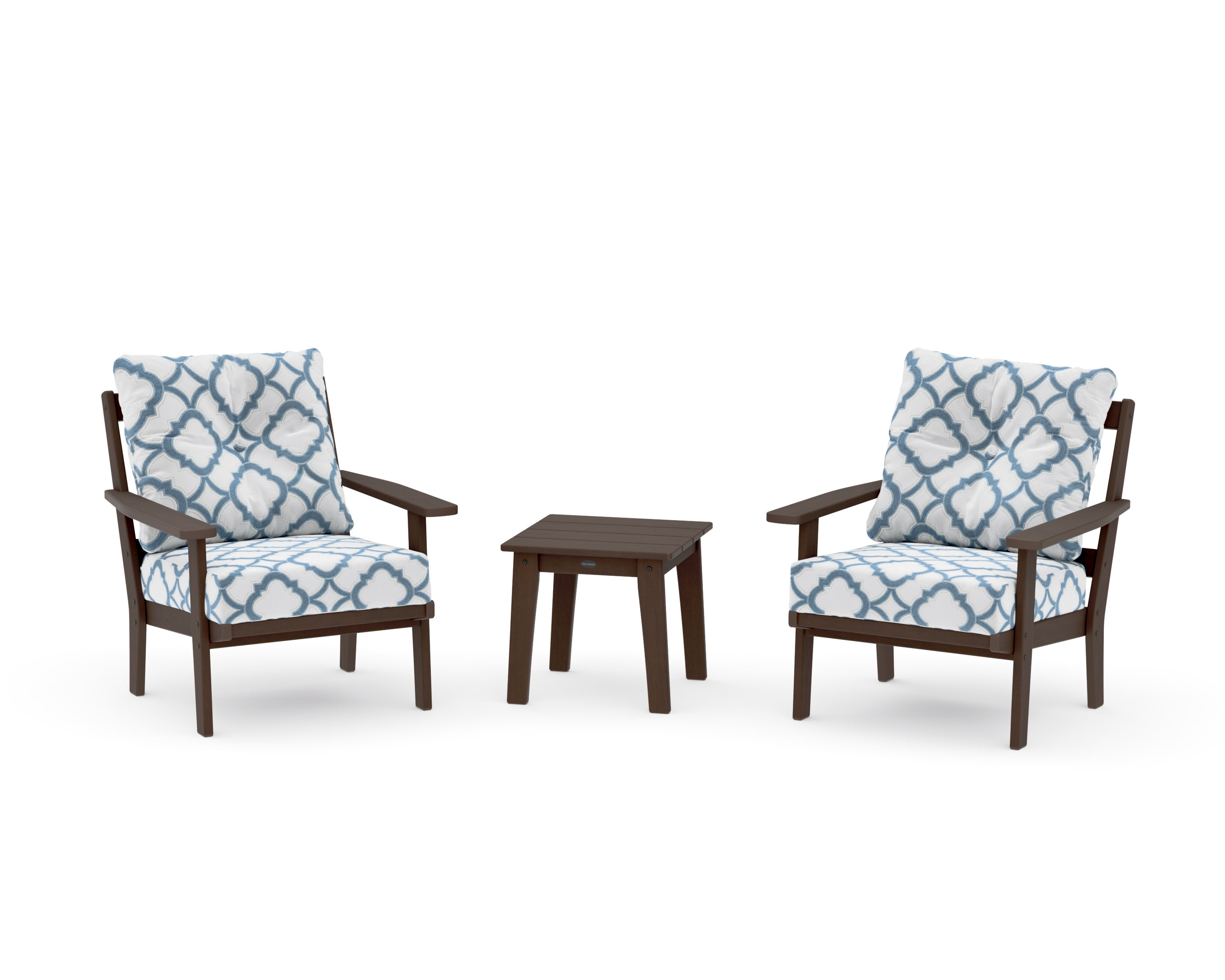 Oxford 3-Piece Deep Seating Set in Kona / Trellis Sky Blue