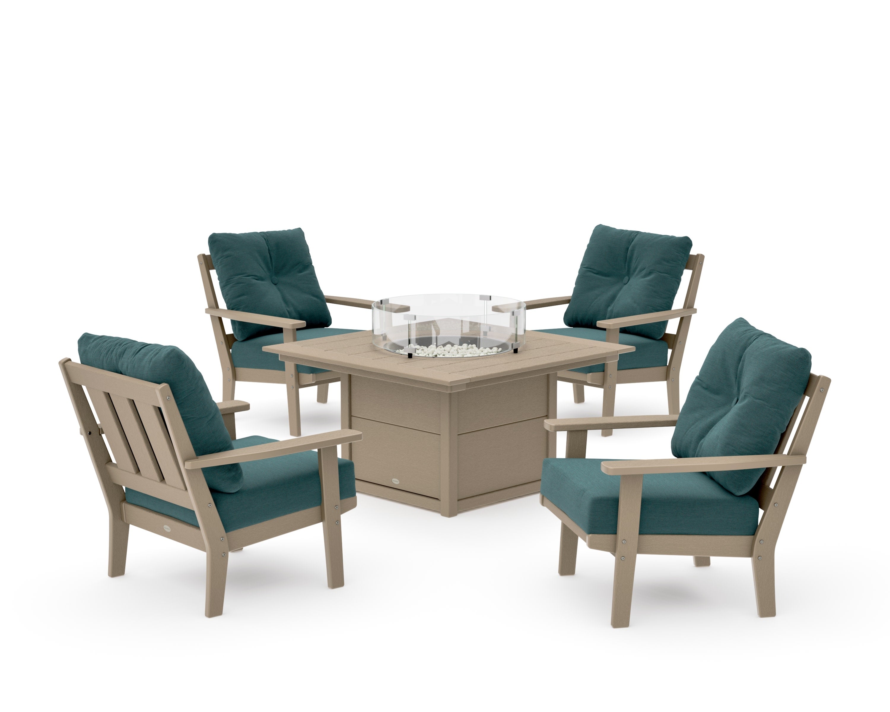 Oxford 5-Piece Deep Seating Set with Fire Pit Table in Vintage Sahara / Ocean Teal