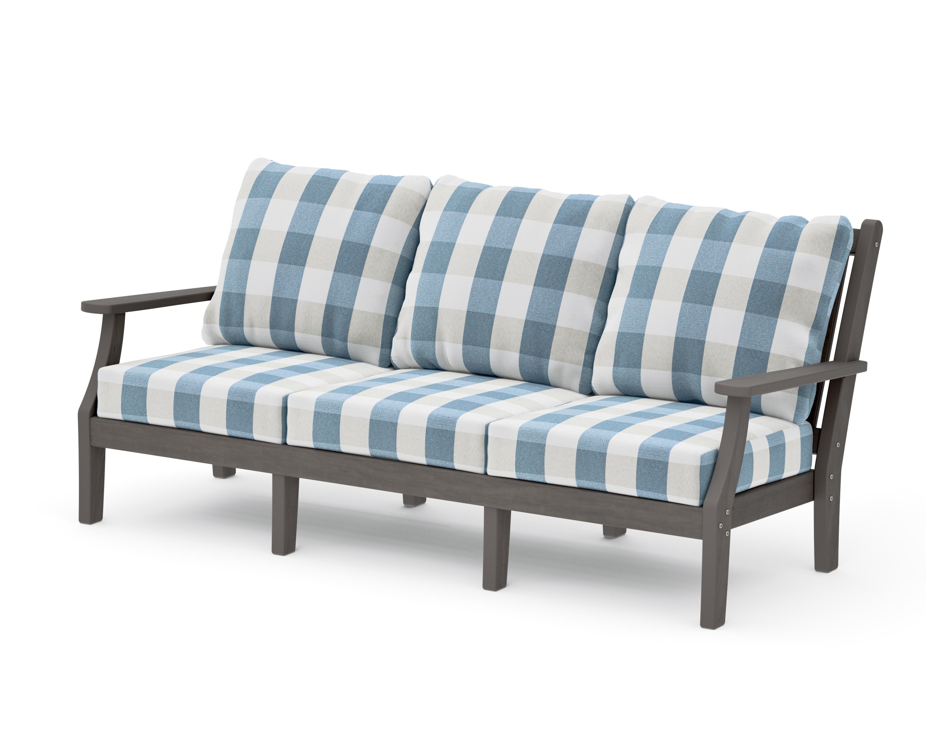 Wovendale Deep Seating Sofa in Driftwood / Buffalo Plaid Sky Blue