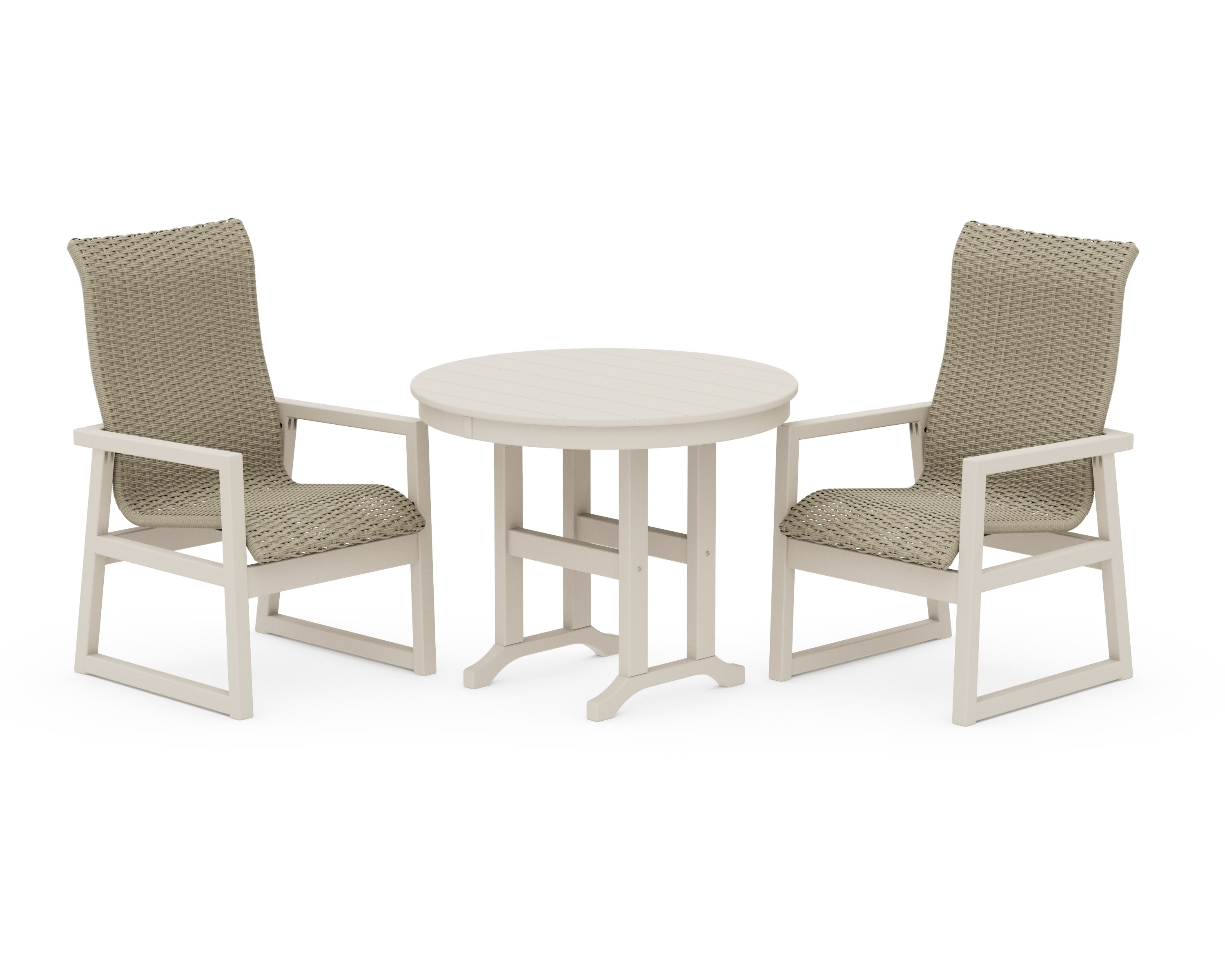 EDGE Woven Highback 3-Piece Farmhouse Dining Set in Sand / Dune Grass