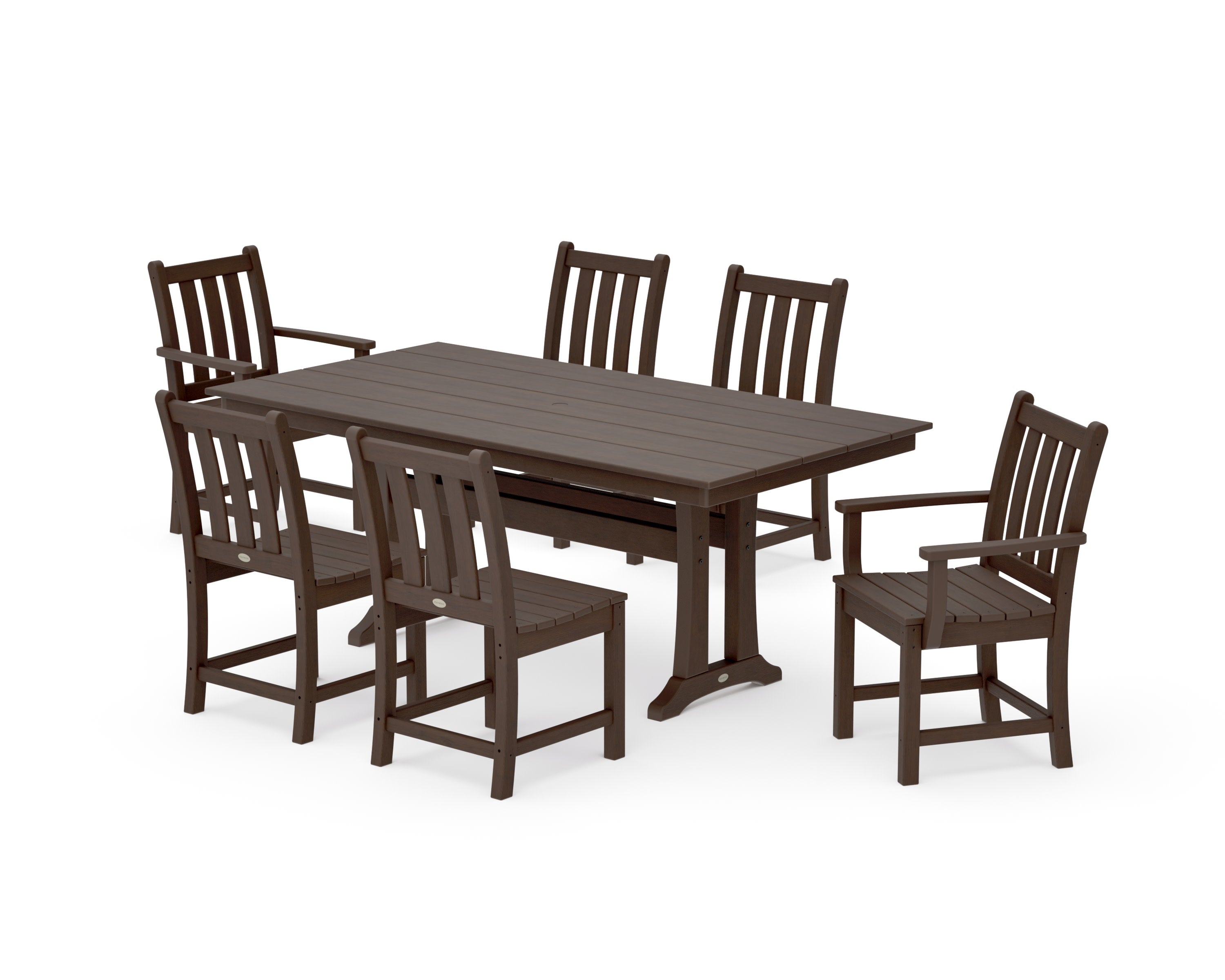 Traditional Garden 7-Piece Farmhouse Dining Set With Trestle Legs in Kona