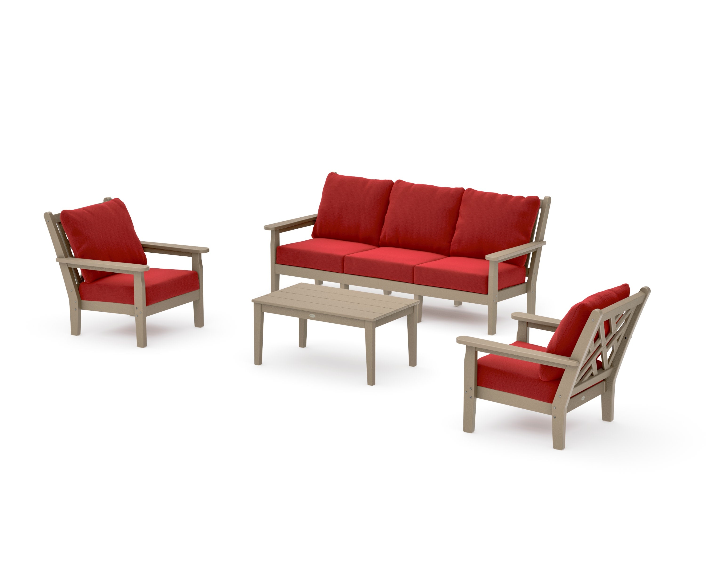 Chippendale 4-Piece Deep Seating Set with Sofa in Vintage Sahara / Crimson Linen
