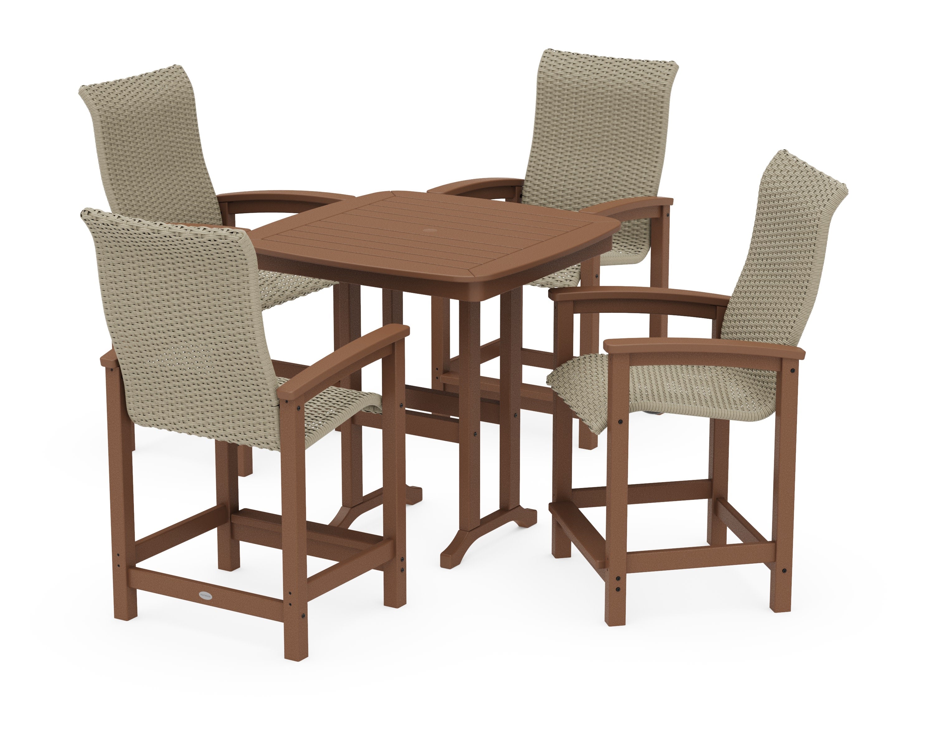 Coastal Woven High-Back 5-Piece Counter Set in Teak / Dune Grass