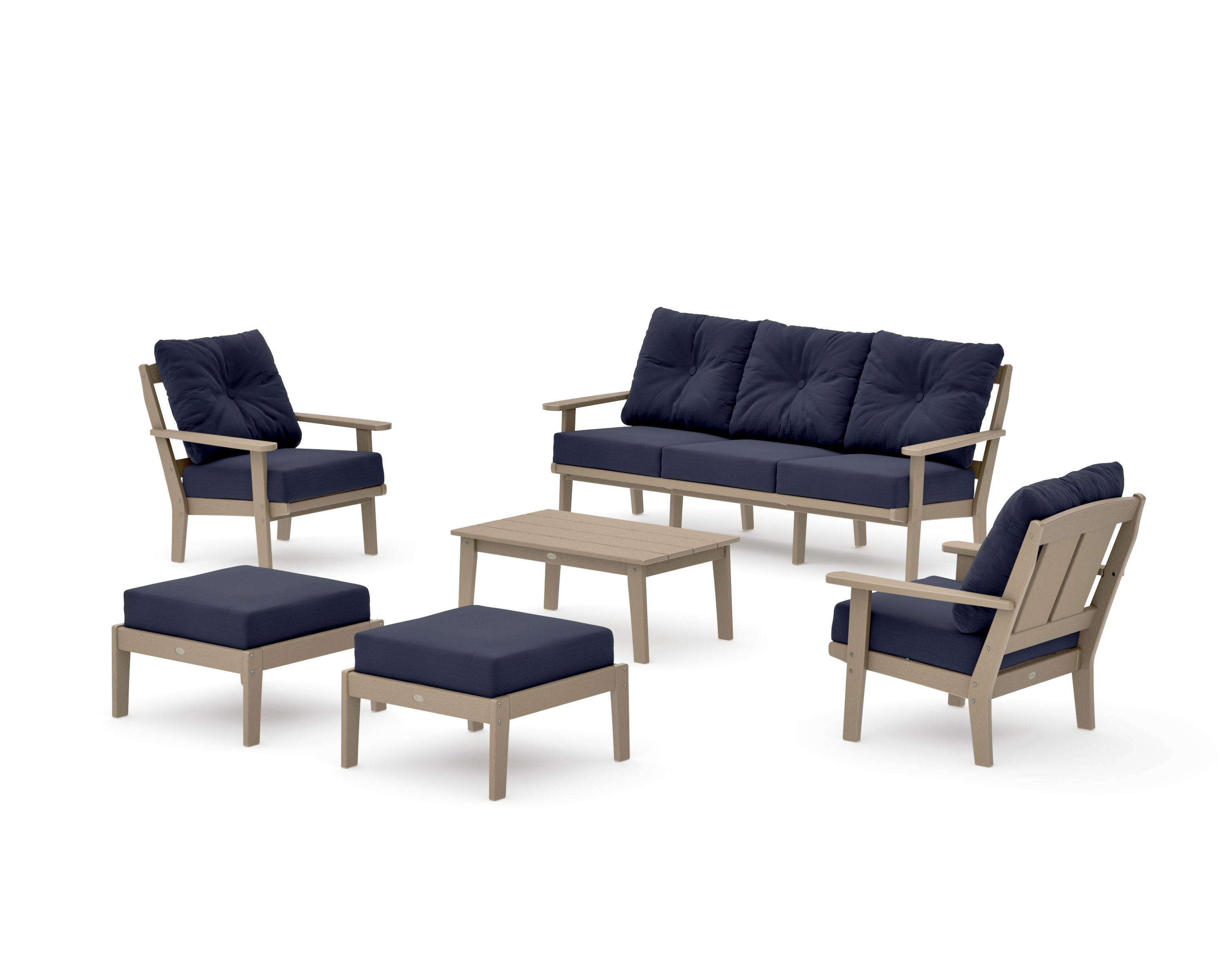 Mission 6-Piece Lounge Sofa Set in Vintage Sahara / Navy Linen