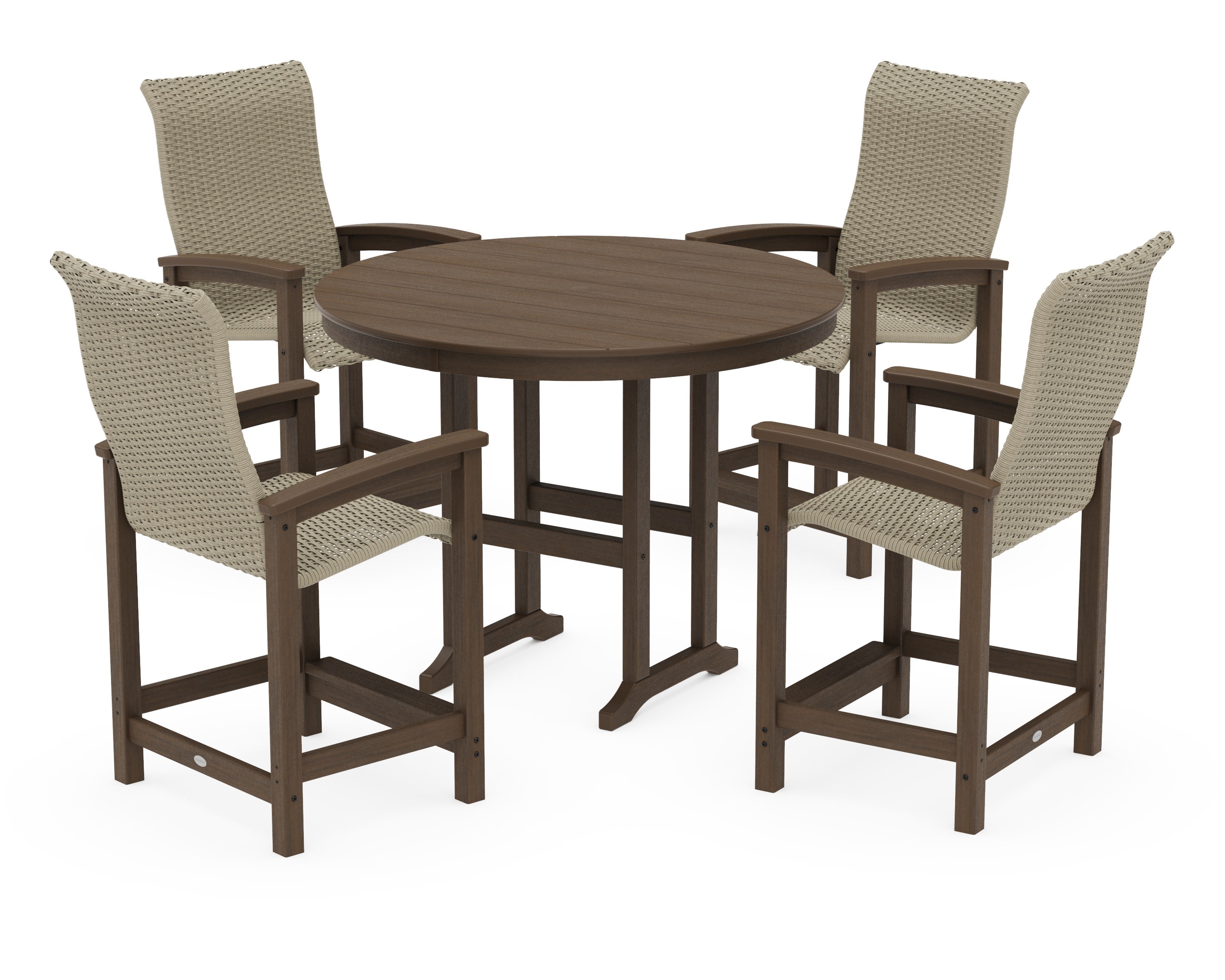 Coastal Woven High-Back 5-Piece Round Farmhouse Counter Set in Kona / Dune Grass