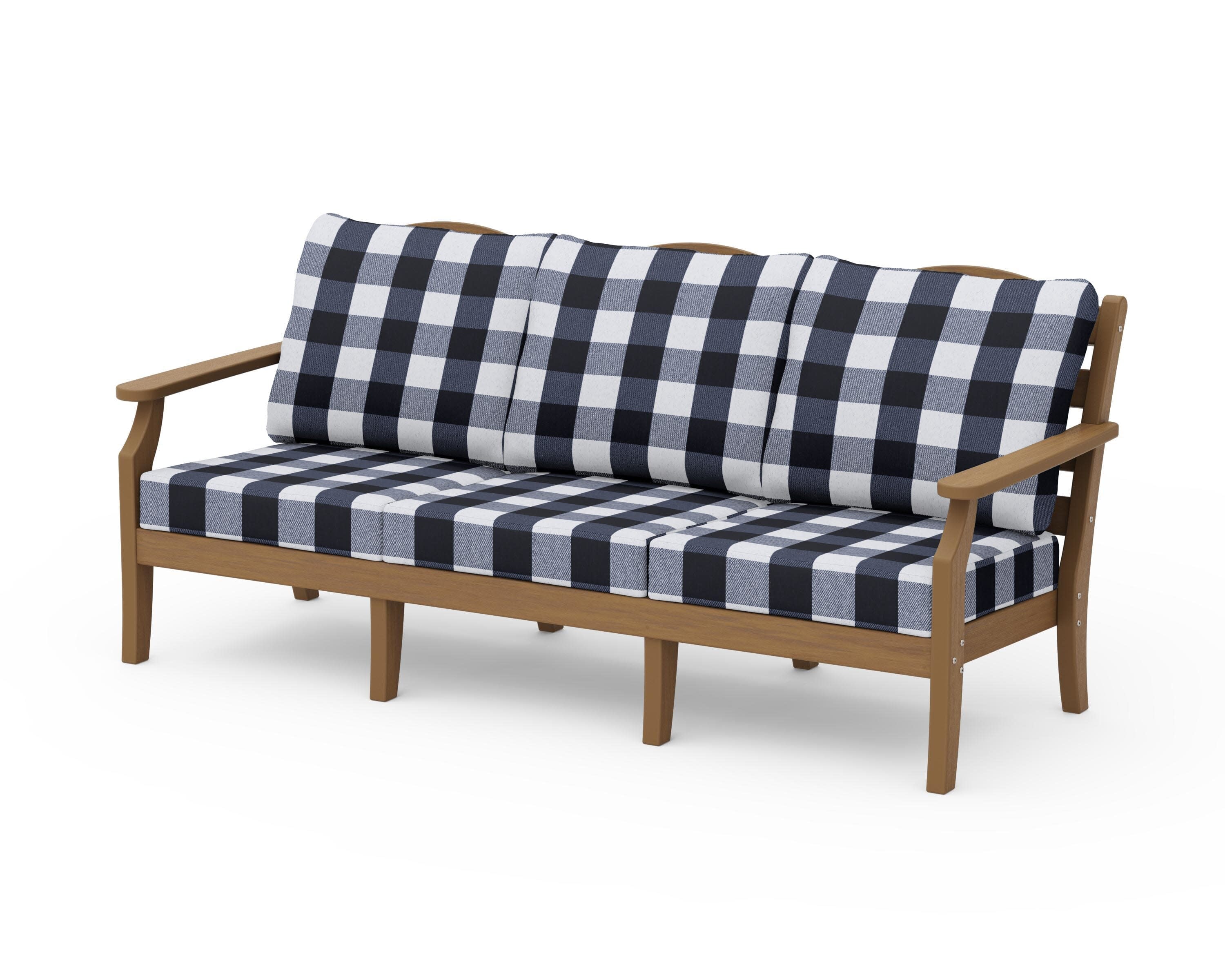 Savannah Deep Seating Sofa in Natural / Buffalo Plaid Marine Indigo