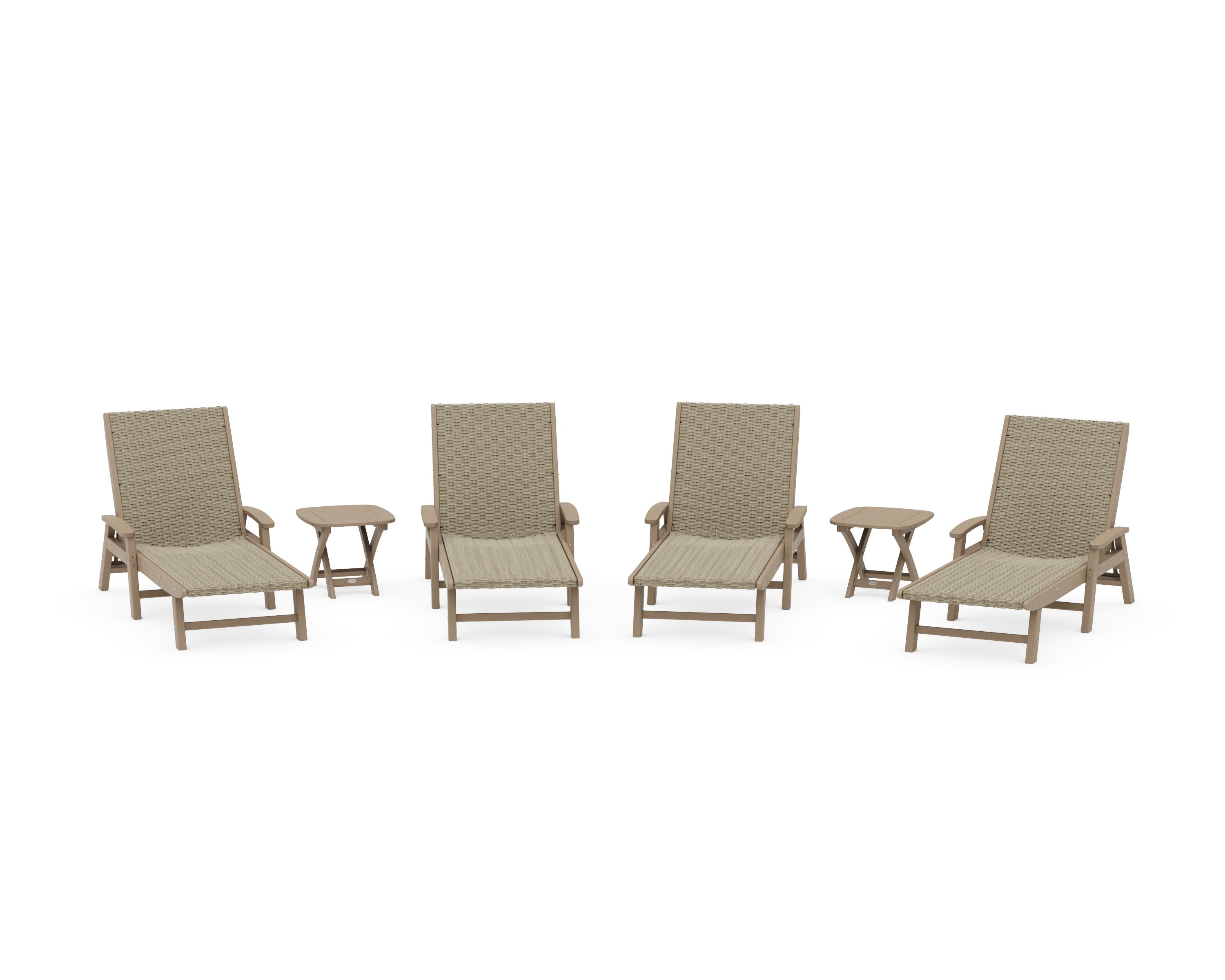 6- Piece Coastal Woven Chaise with Arms Chaise Lounge Set in Vintage Sahara / Dune Grass