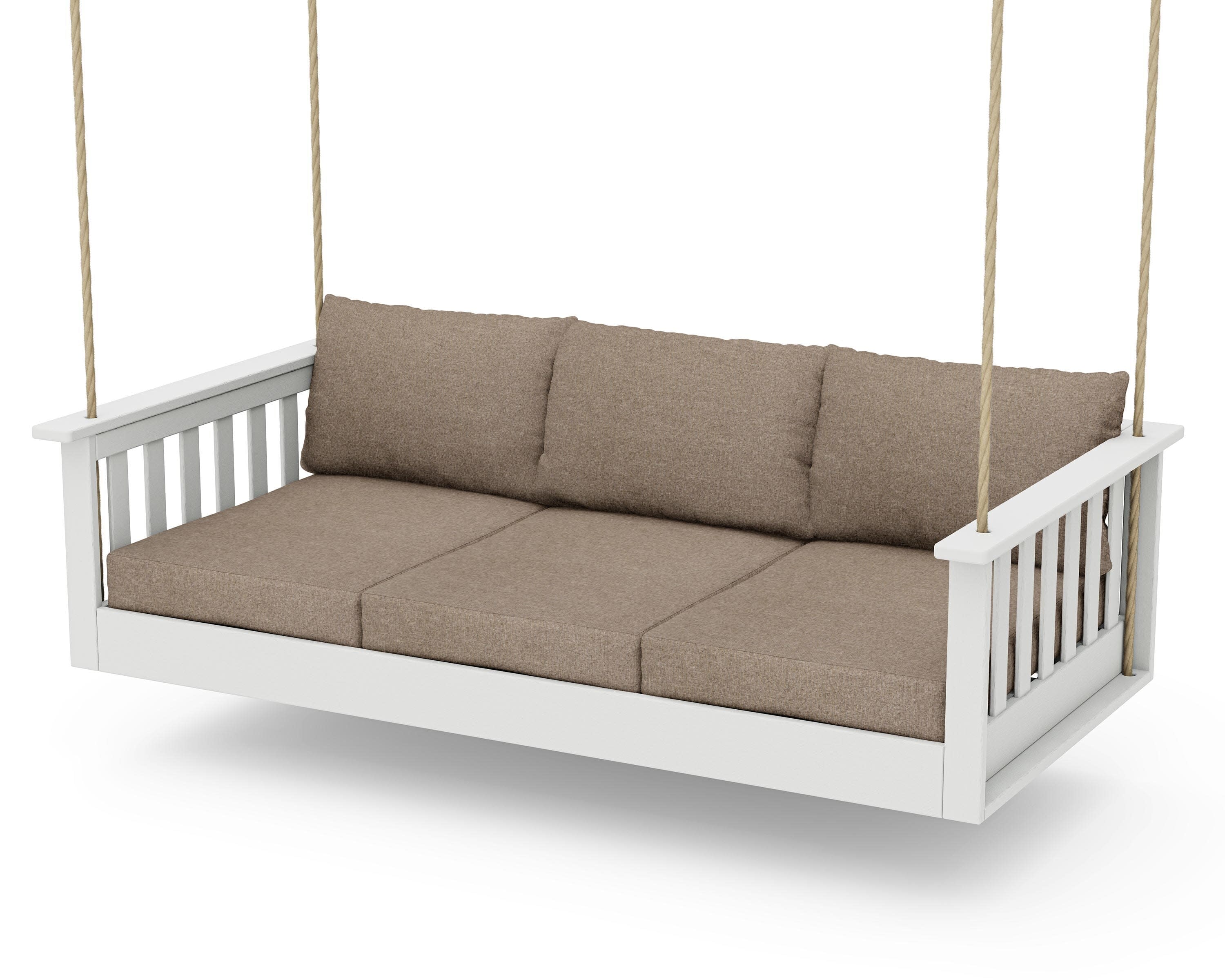 Vineyard Daybed Swing in Vintage White / Spiced Burlap