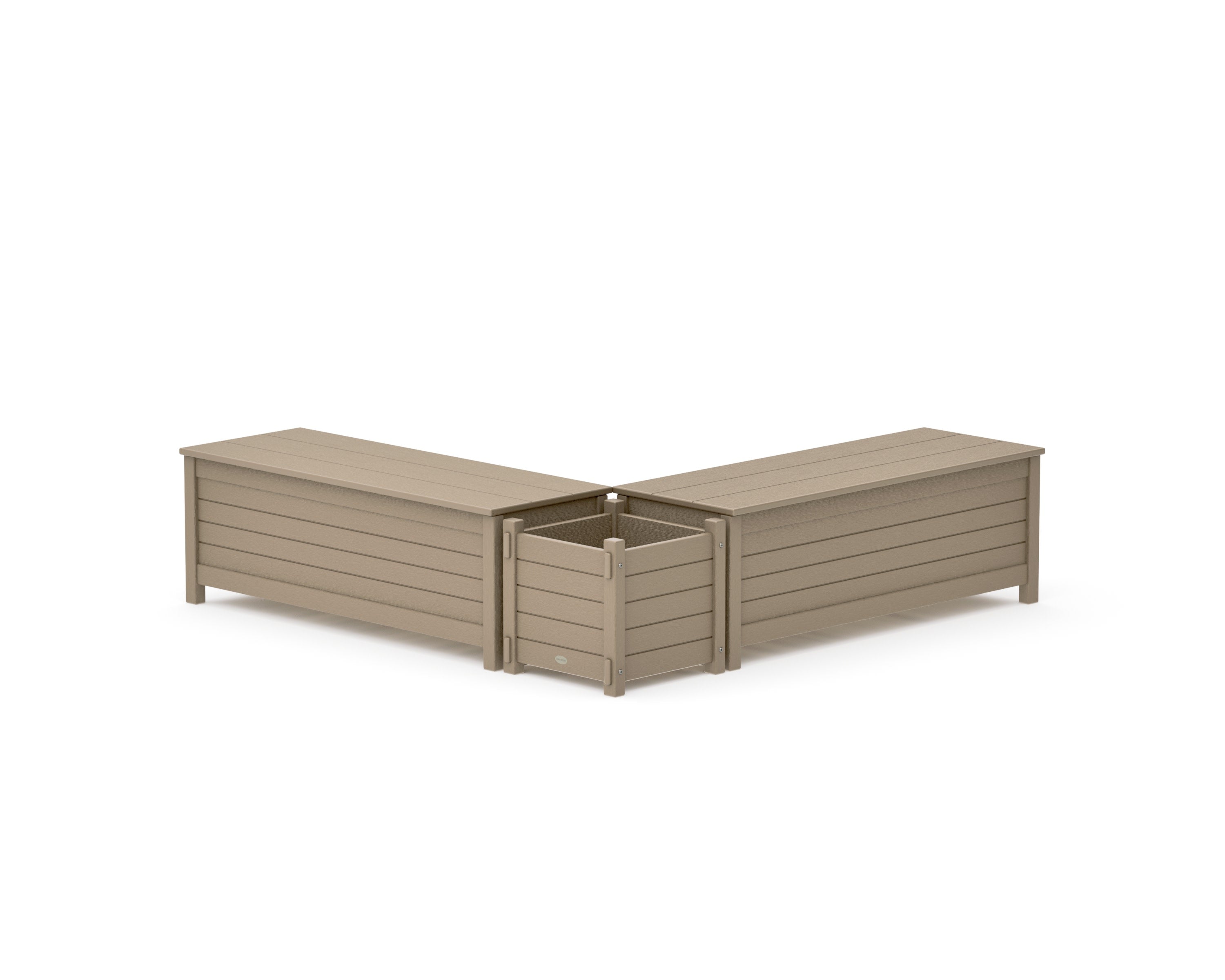 48" Nautical L- Shaped Planter Storage Bench Set in Vintage Sahara
