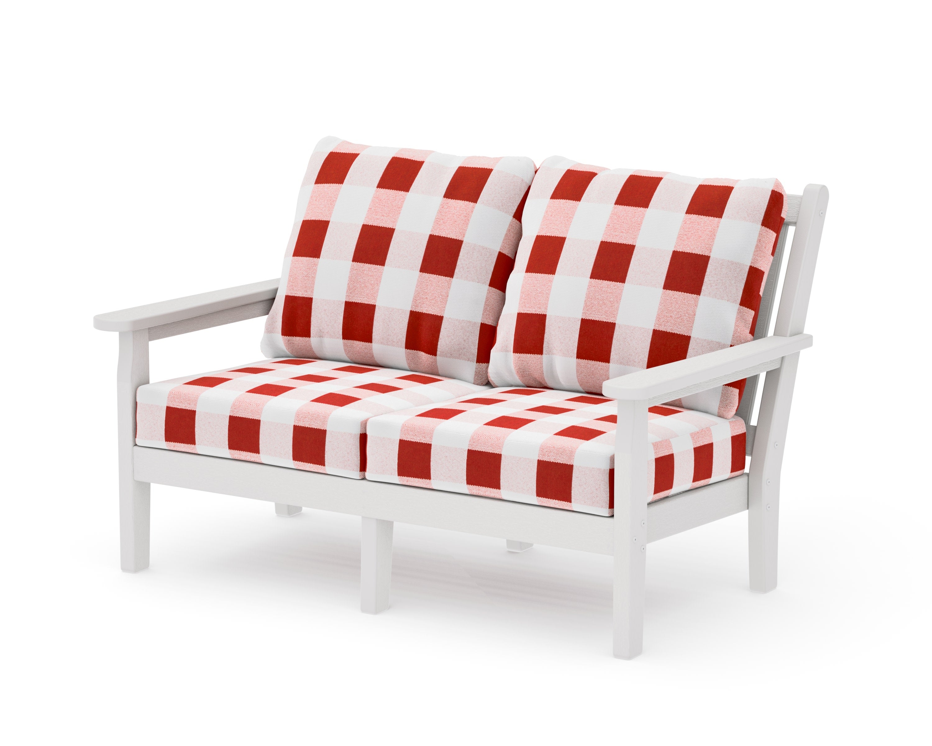 Chippendale Deep Seating Loveseat in Vintage White / Buffalo Plaid Crimson