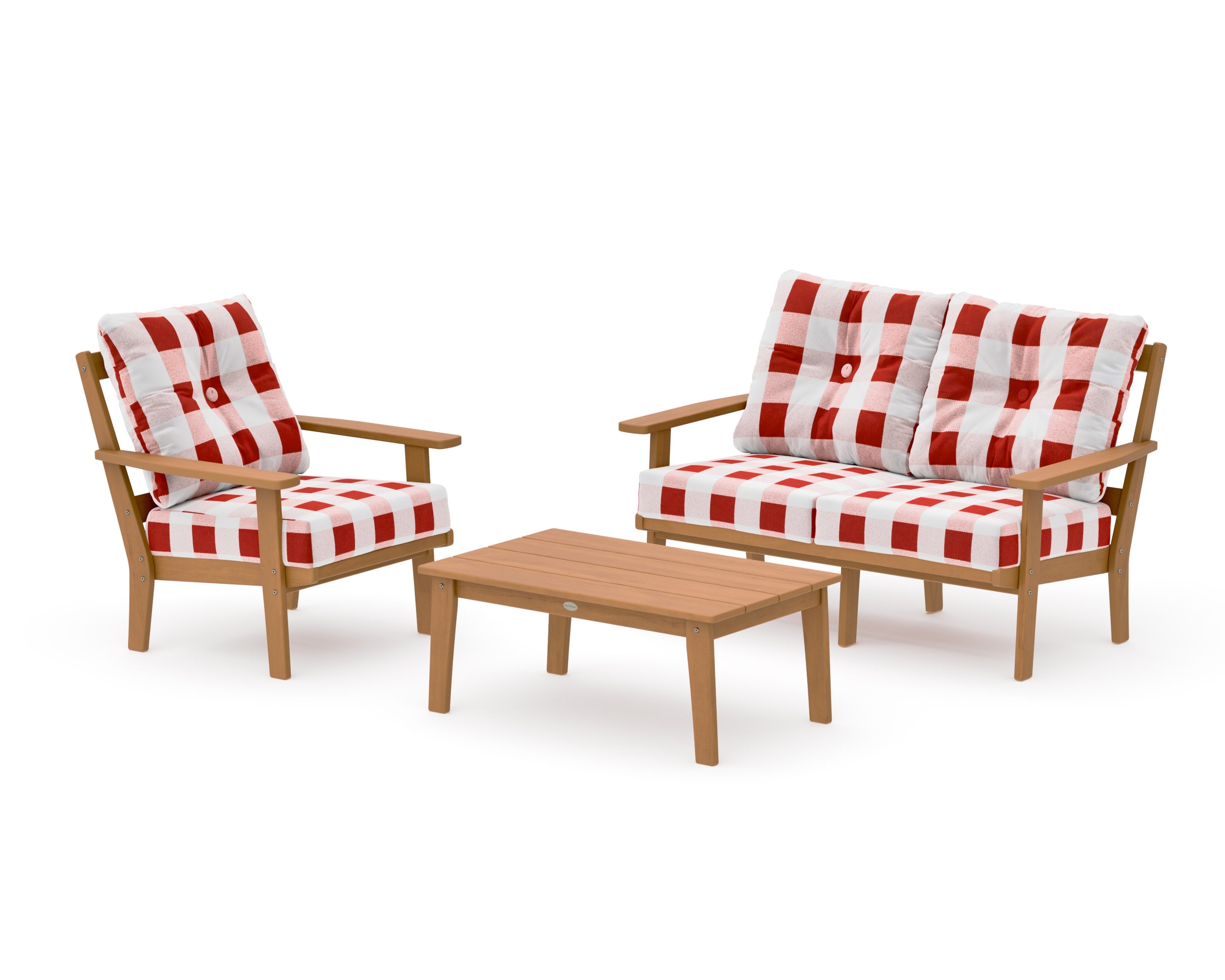 Oxford 3-Piece Deep Seating Set with Loveseat in Natural / Buffalo Plaid Crimson
