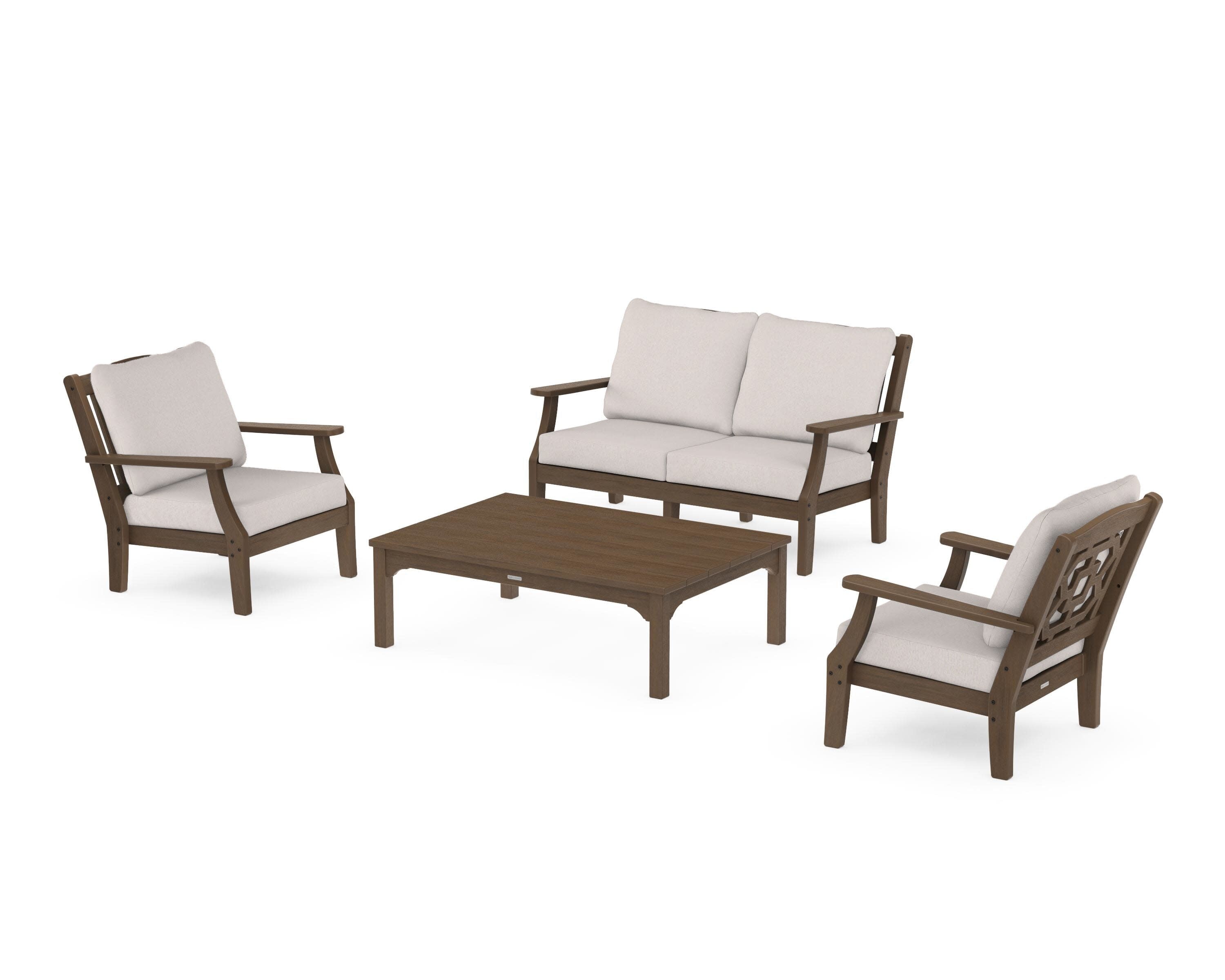 Chinoiserie 4-Piece Deep Seating Set with Loveseat in Kona / Dune Burlap