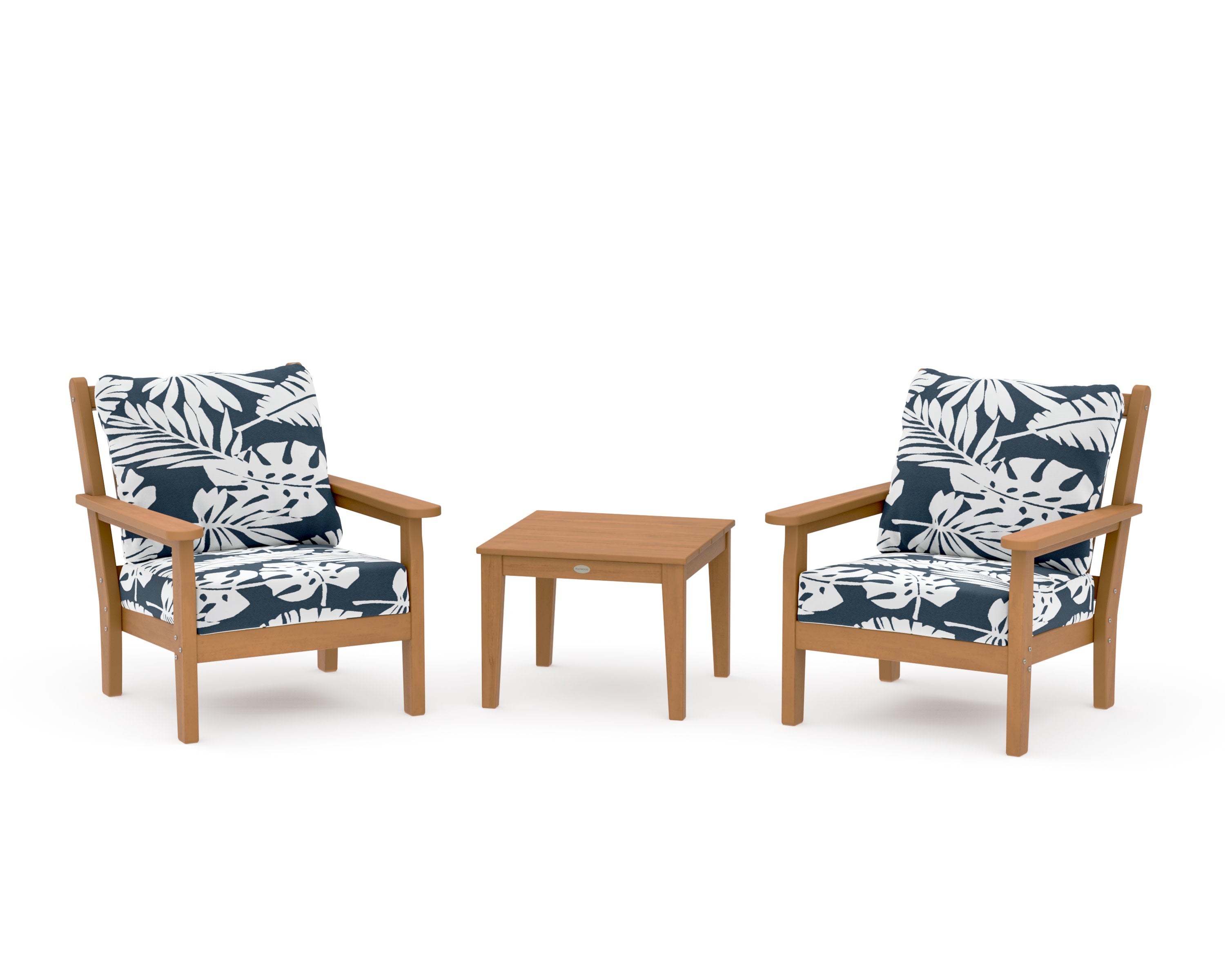 Chippendale 3-Piece Deep Seating Set in Natural / Leaf Marine Indigo