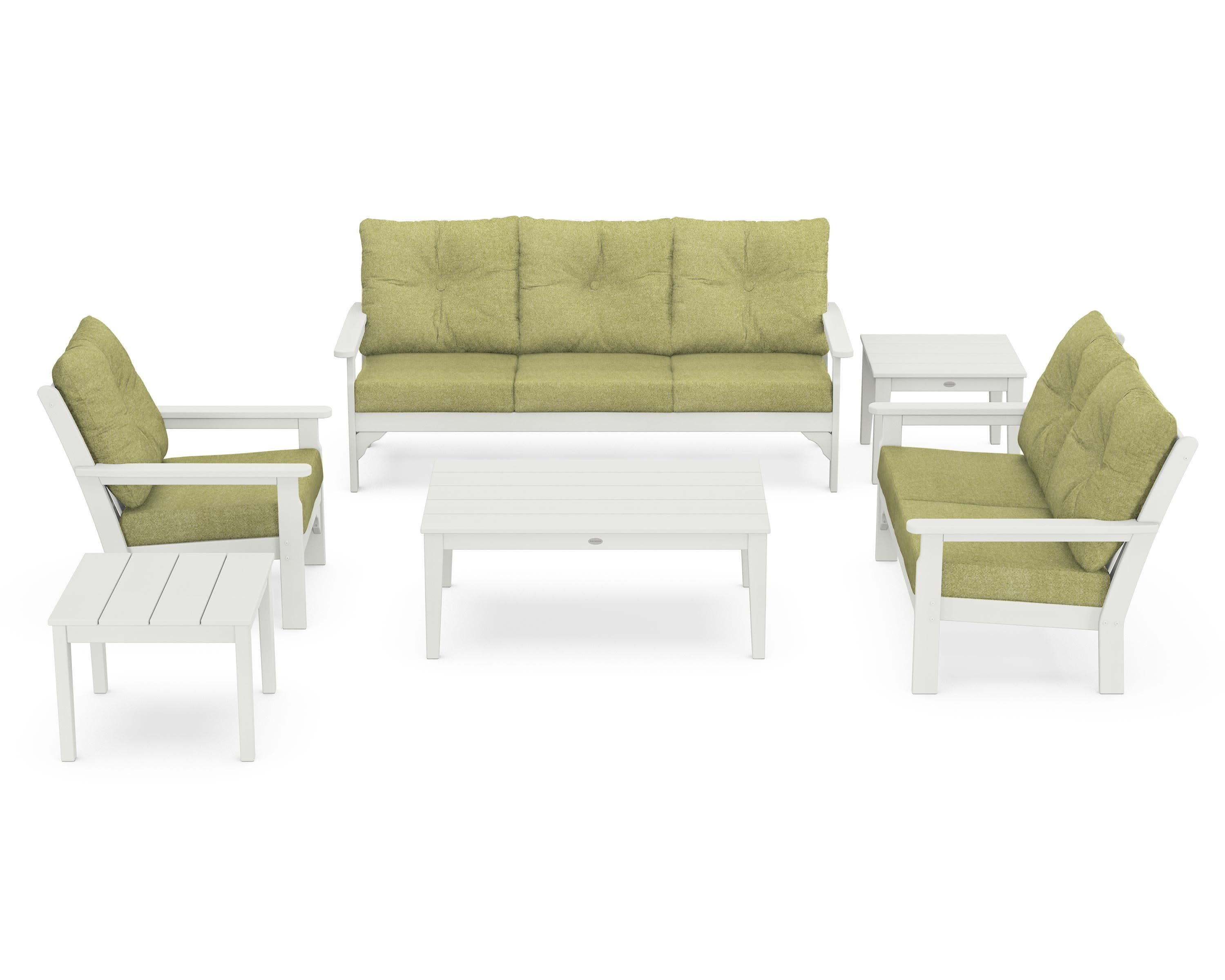 Vineyard 6-Piece Deep Seating Set in Vintage White / Chartreuse Boucle