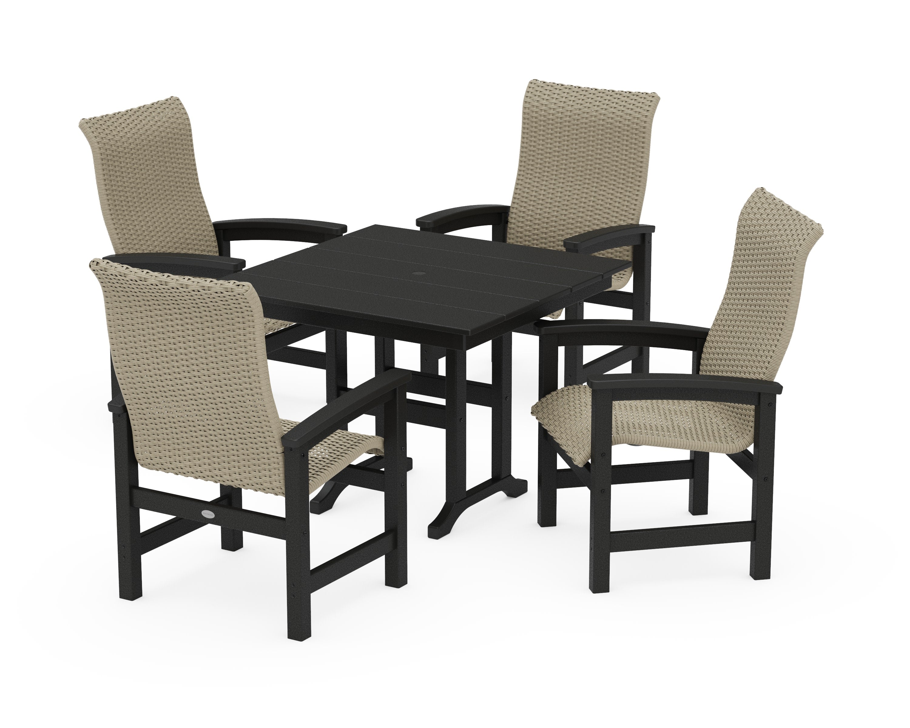 Coastal Woven High-Back 5-Piece Farmhouse Dining Set in Black / Dune Grass