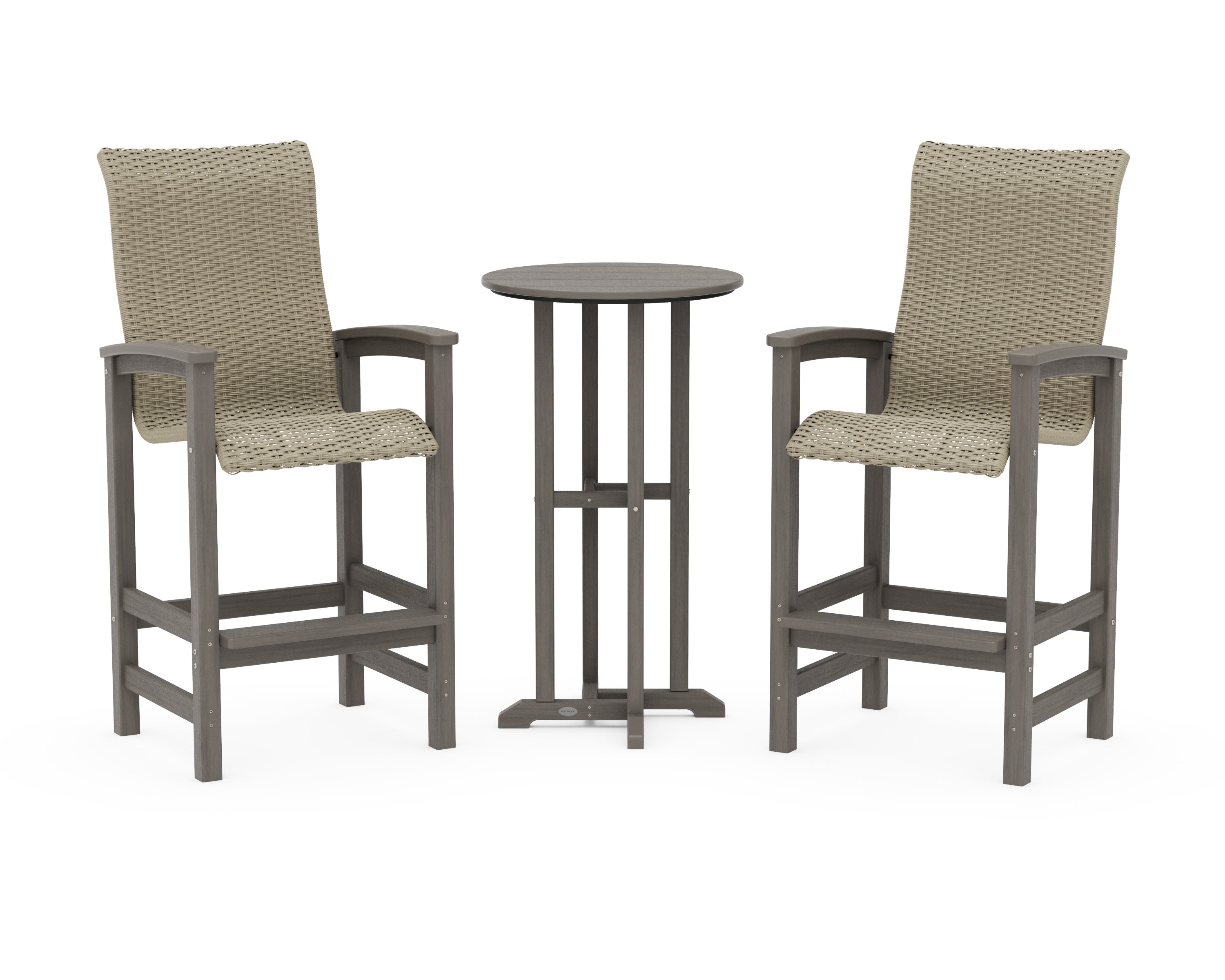 Coastal Woven High-Back 3-Piece Farmhouse Bar Set in Driftwood / Dune Grass