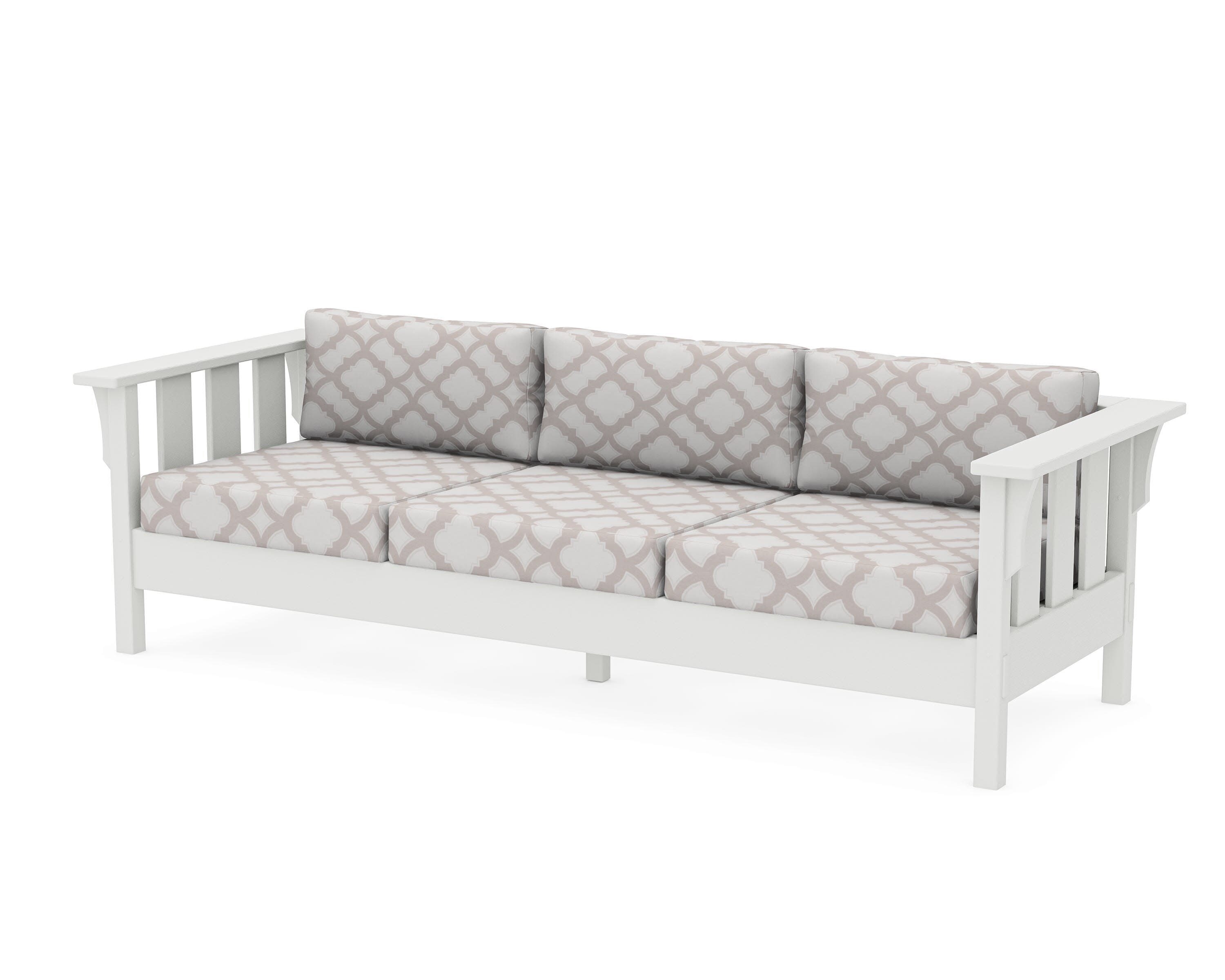 Acadia Deep Seating Sofa in Vintage White / Trellis Dune Burlap