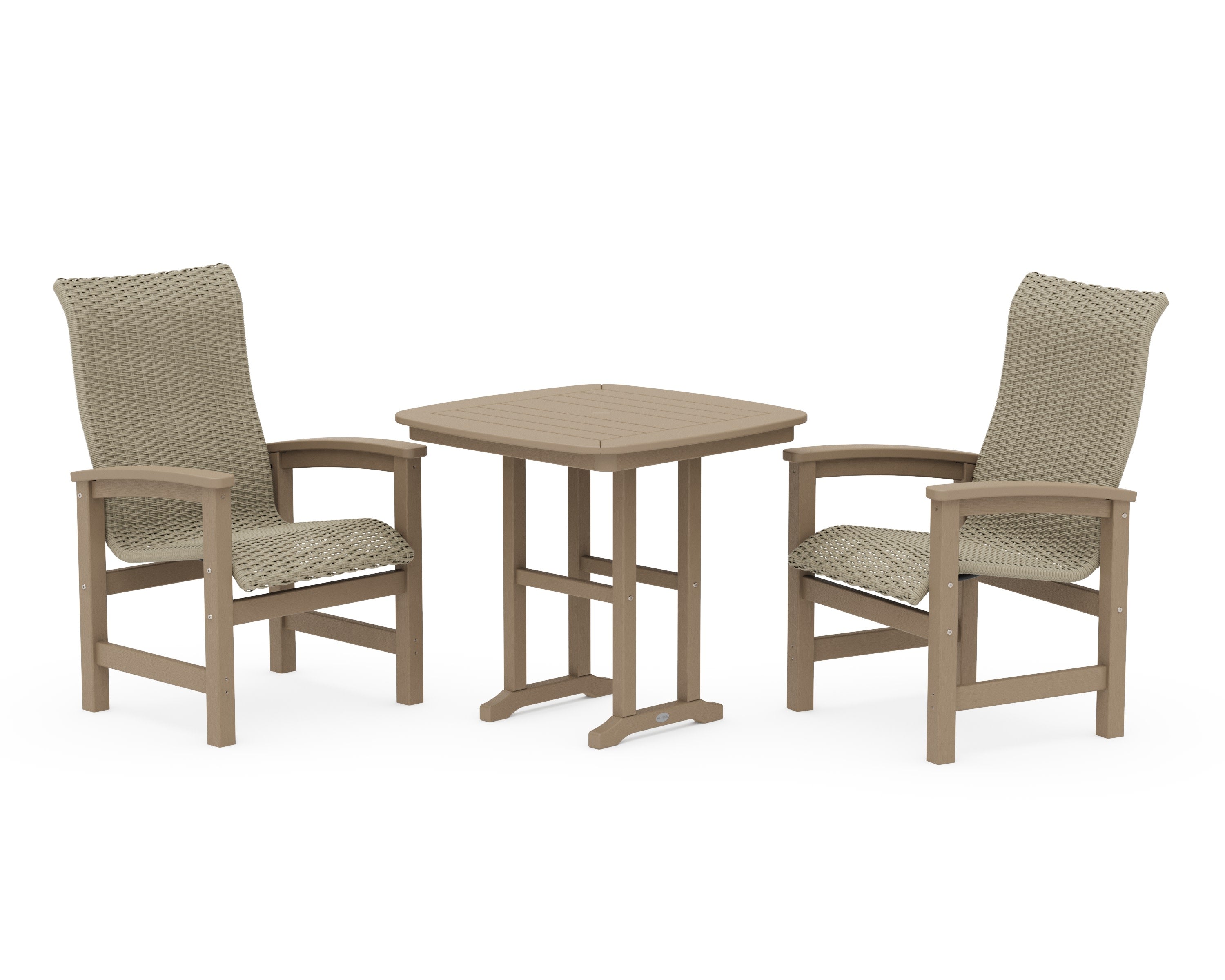 Coastal Woven High-Back 3-Piece Dining Set in Vintage Sahara / Dune Grass