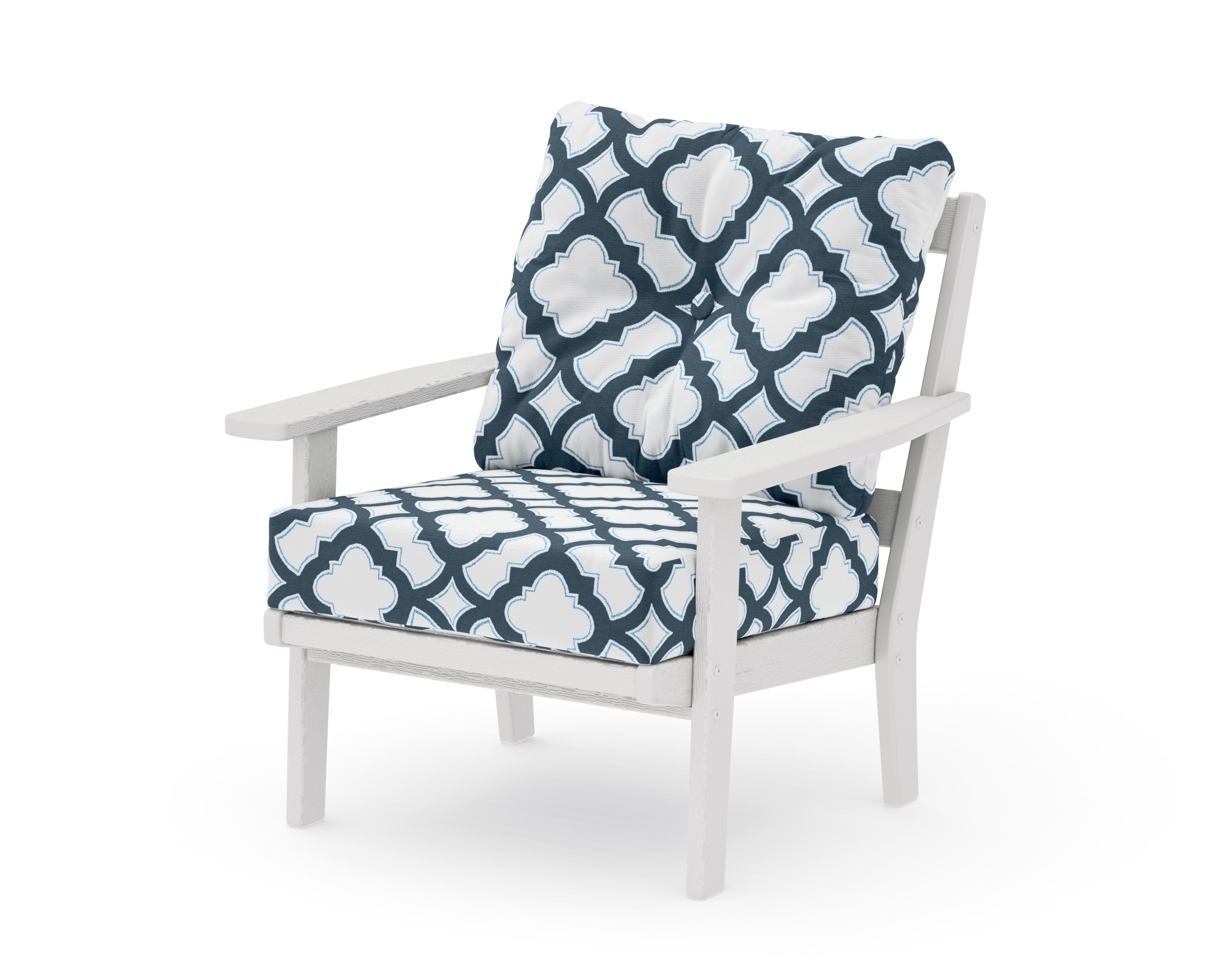 Prairie Deep Seating Chair in Vintage White / Trellis Marine Indigo