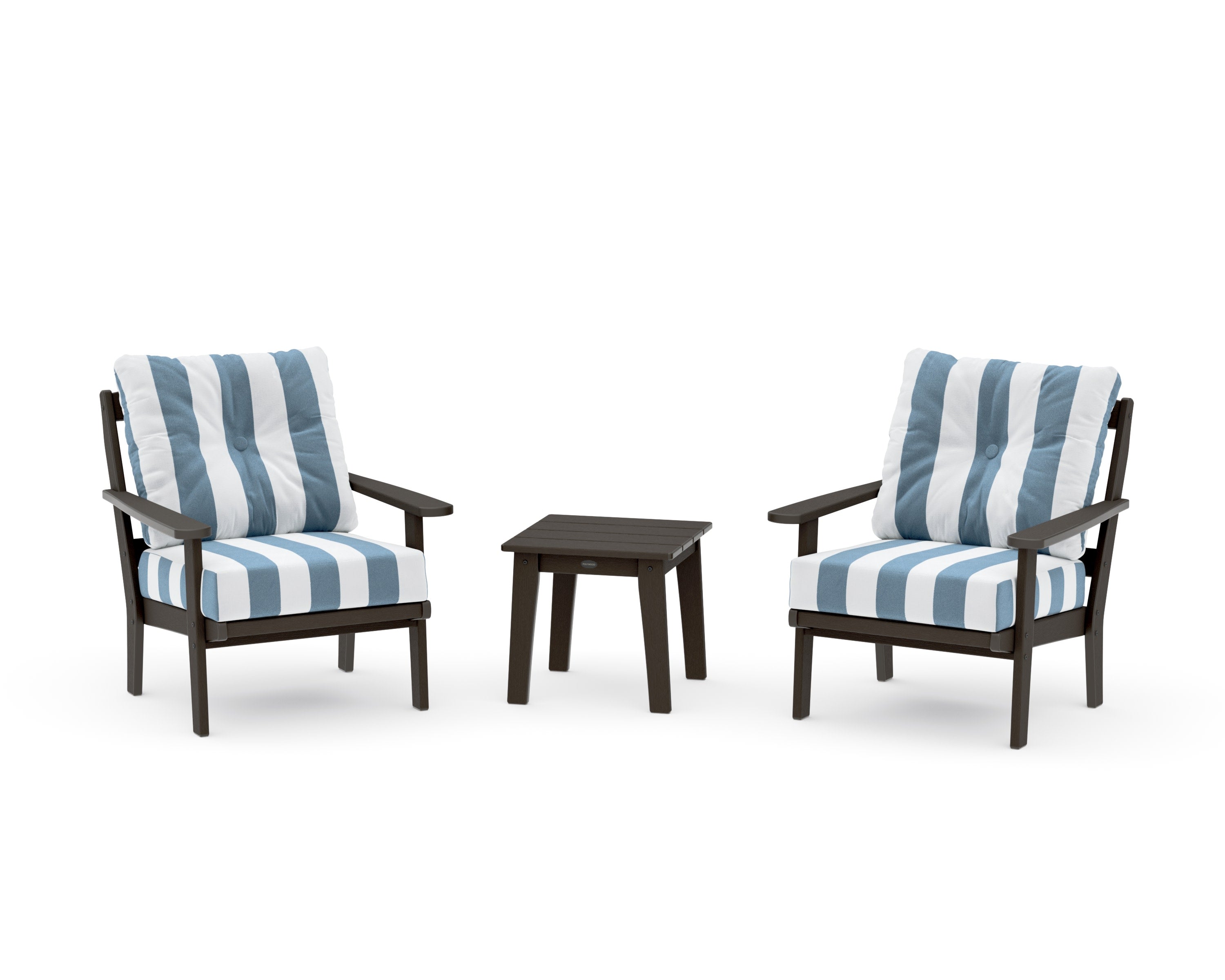 Mission 3-Piece Deep Seating Set in Vintage Coffee / Cabana Stripe Sky Blue