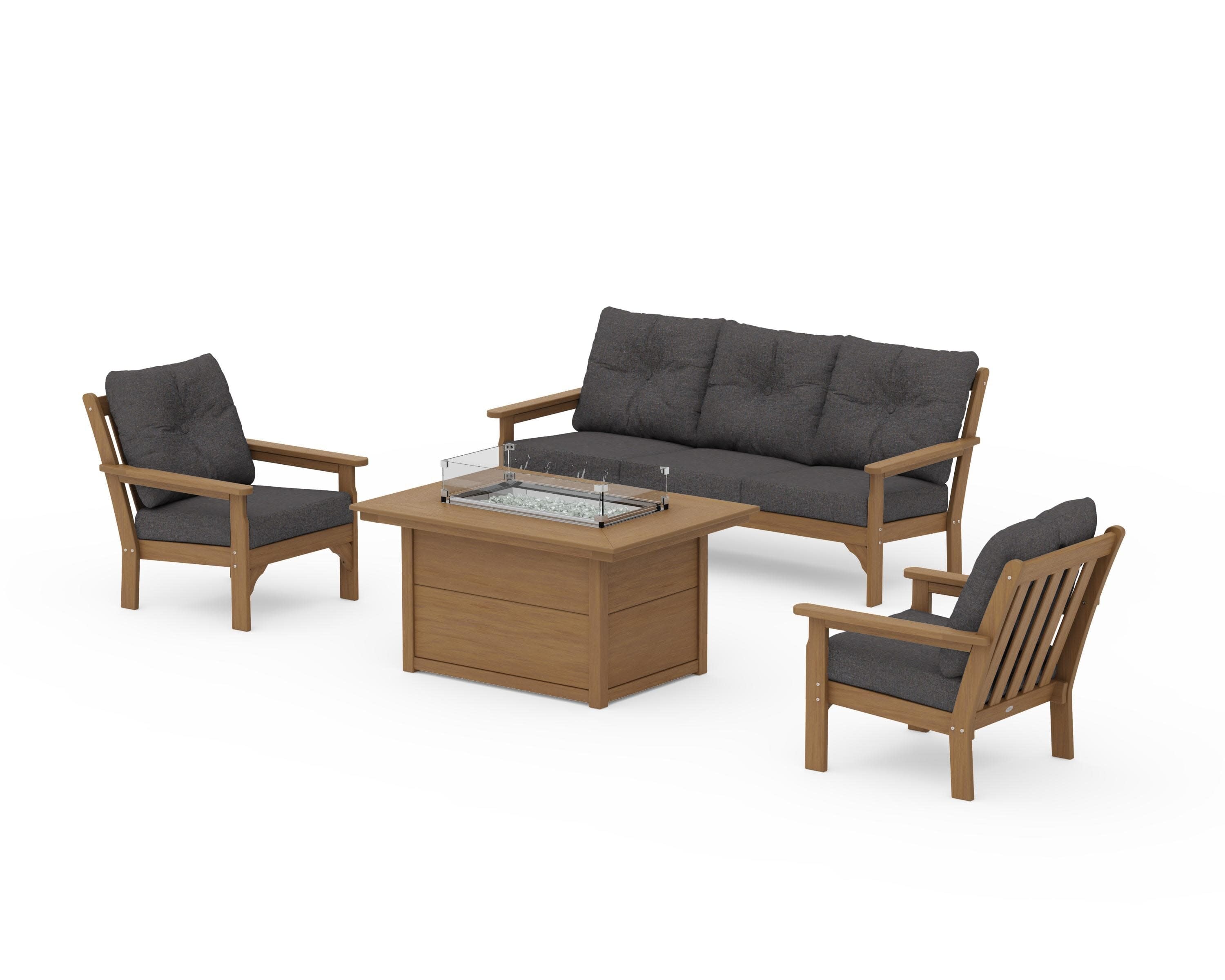Vineyard Deep Seating Fire Pit Table Set in Natural / Ash Charcoal