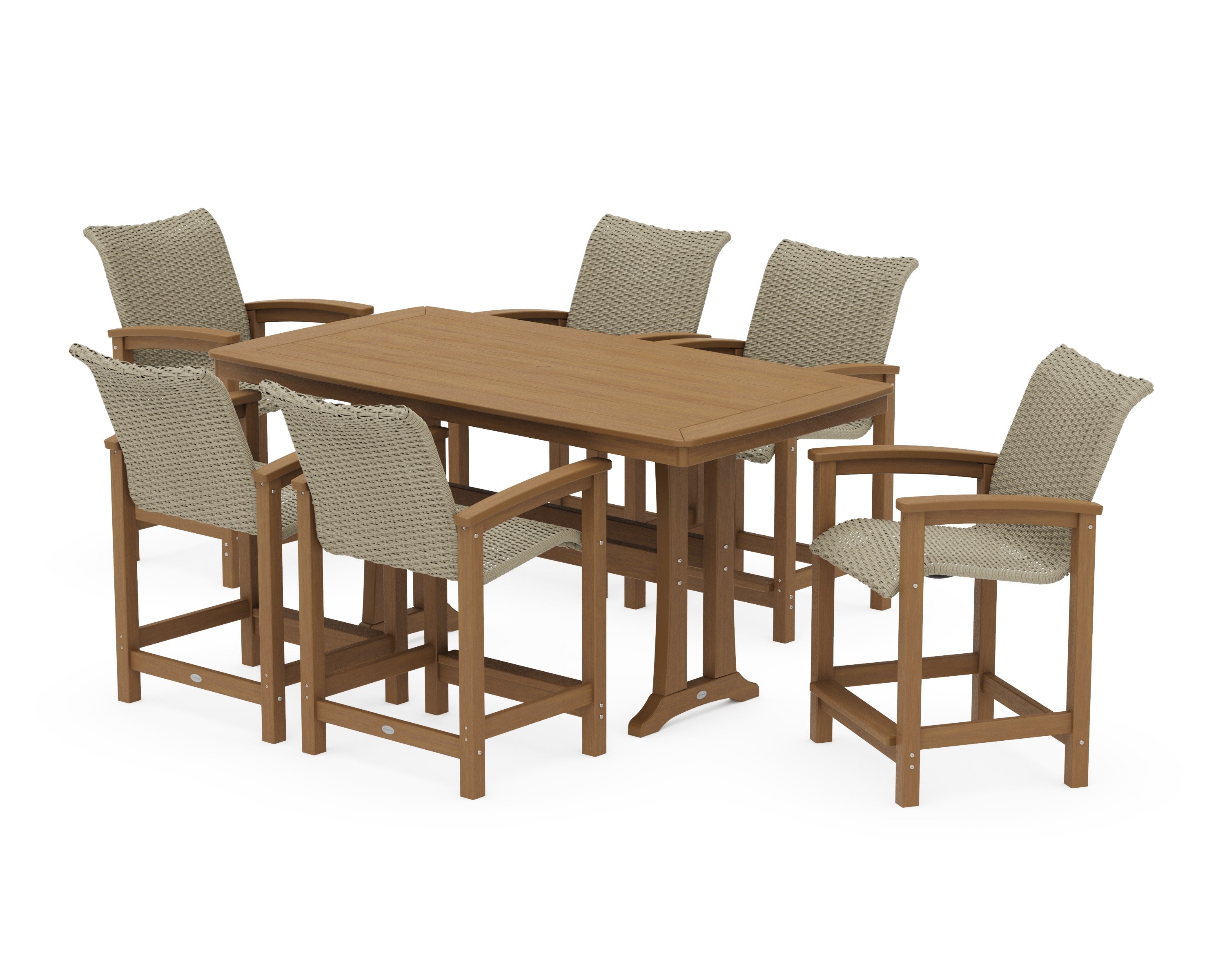 Coastal Woven Arm Chair 7-Piece Counter Set with Trestle Legs in Natural / Dune Grass