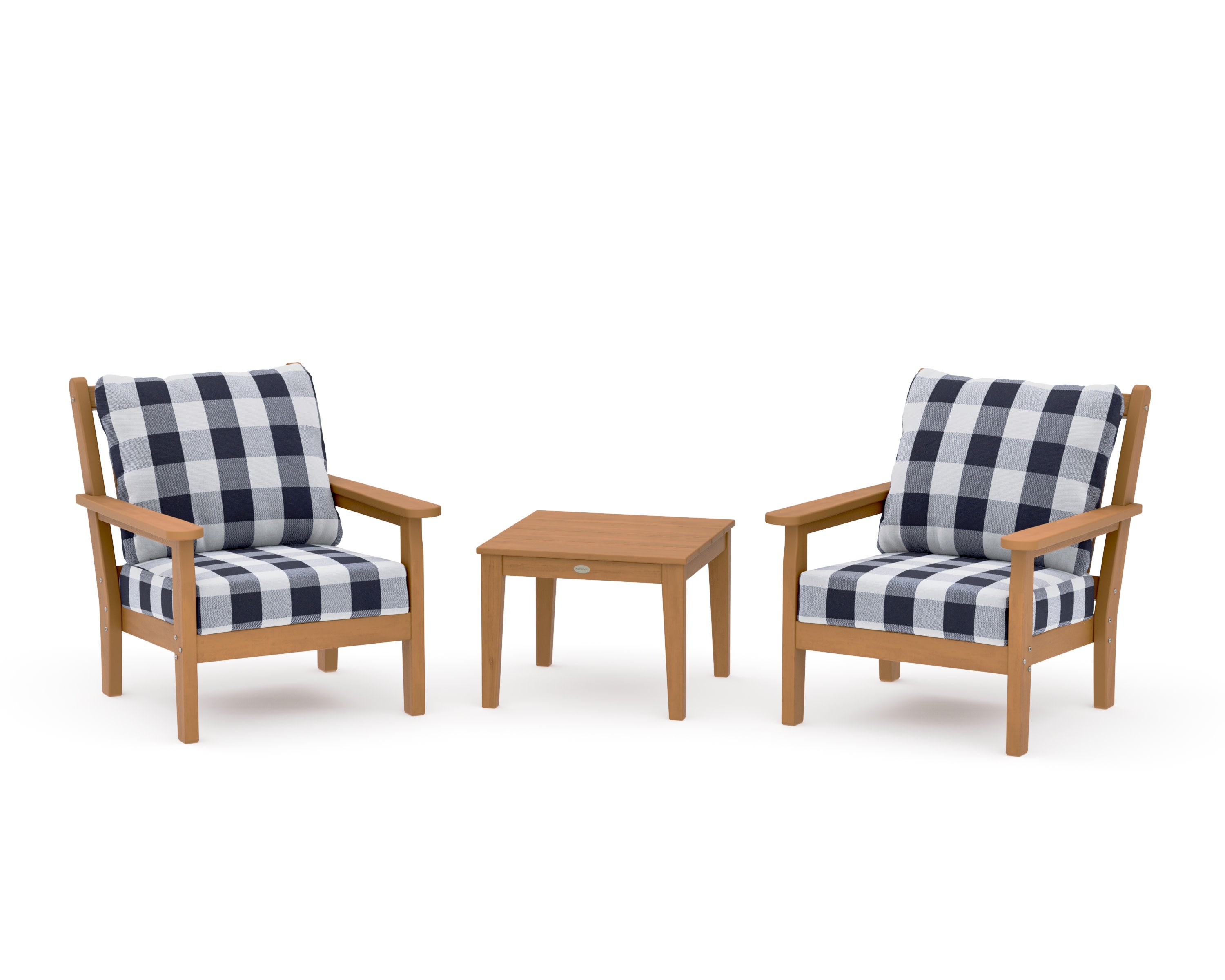 Chippendale 3-Piece Deep Seating Set in Natural / Buffalo Plaid Navy