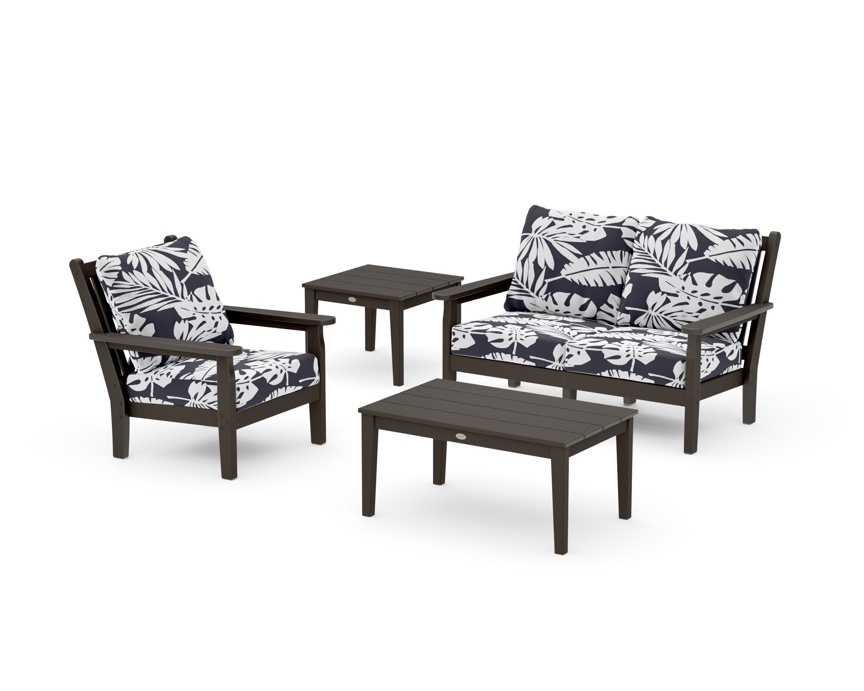 Chippendale 4-Piece Deep Seating Set in Vintage Coffee / Leaf Navy