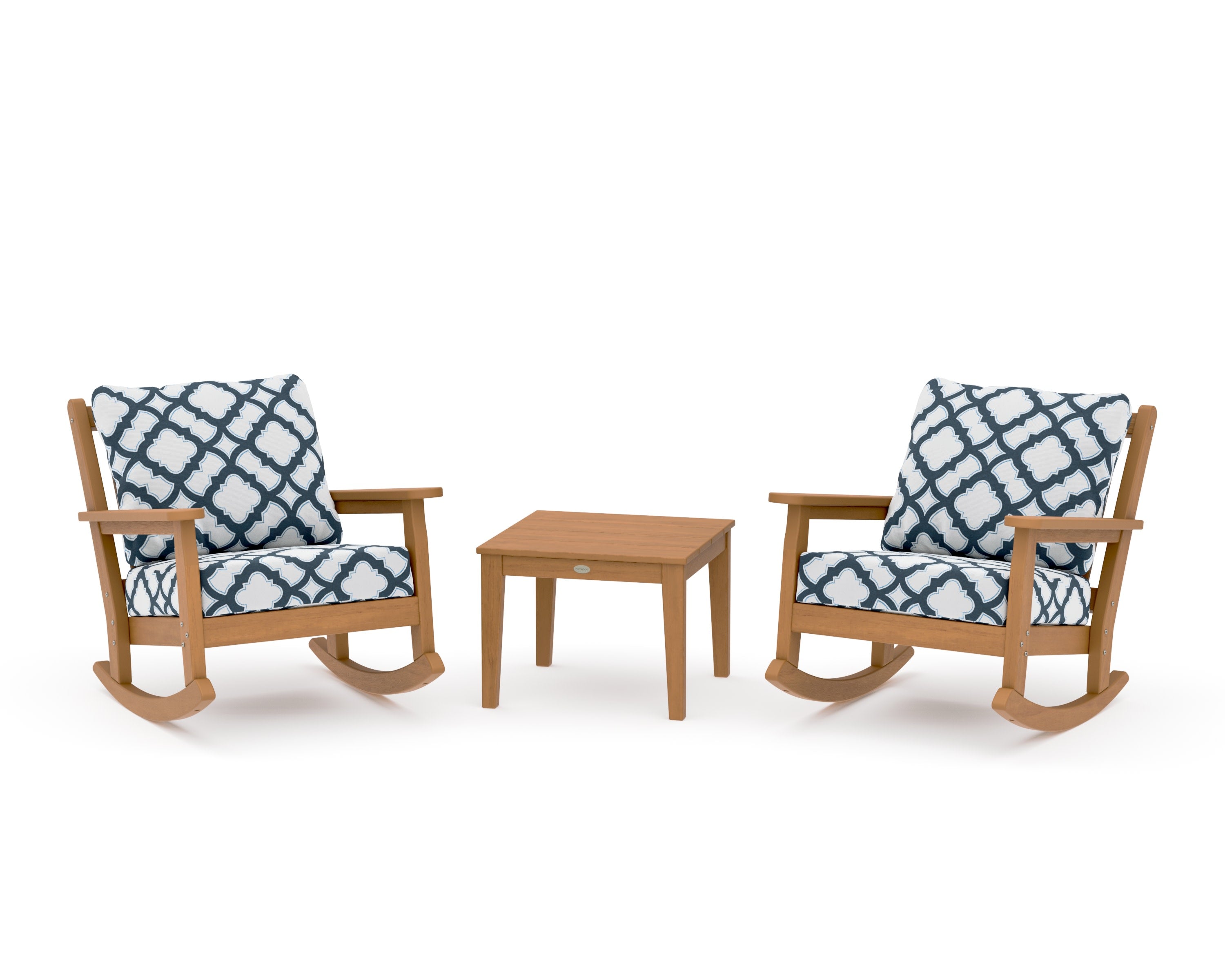 Chippendale 3-Piece Deep Seating Rocker Set in Natural / Trellis Marine Indigo