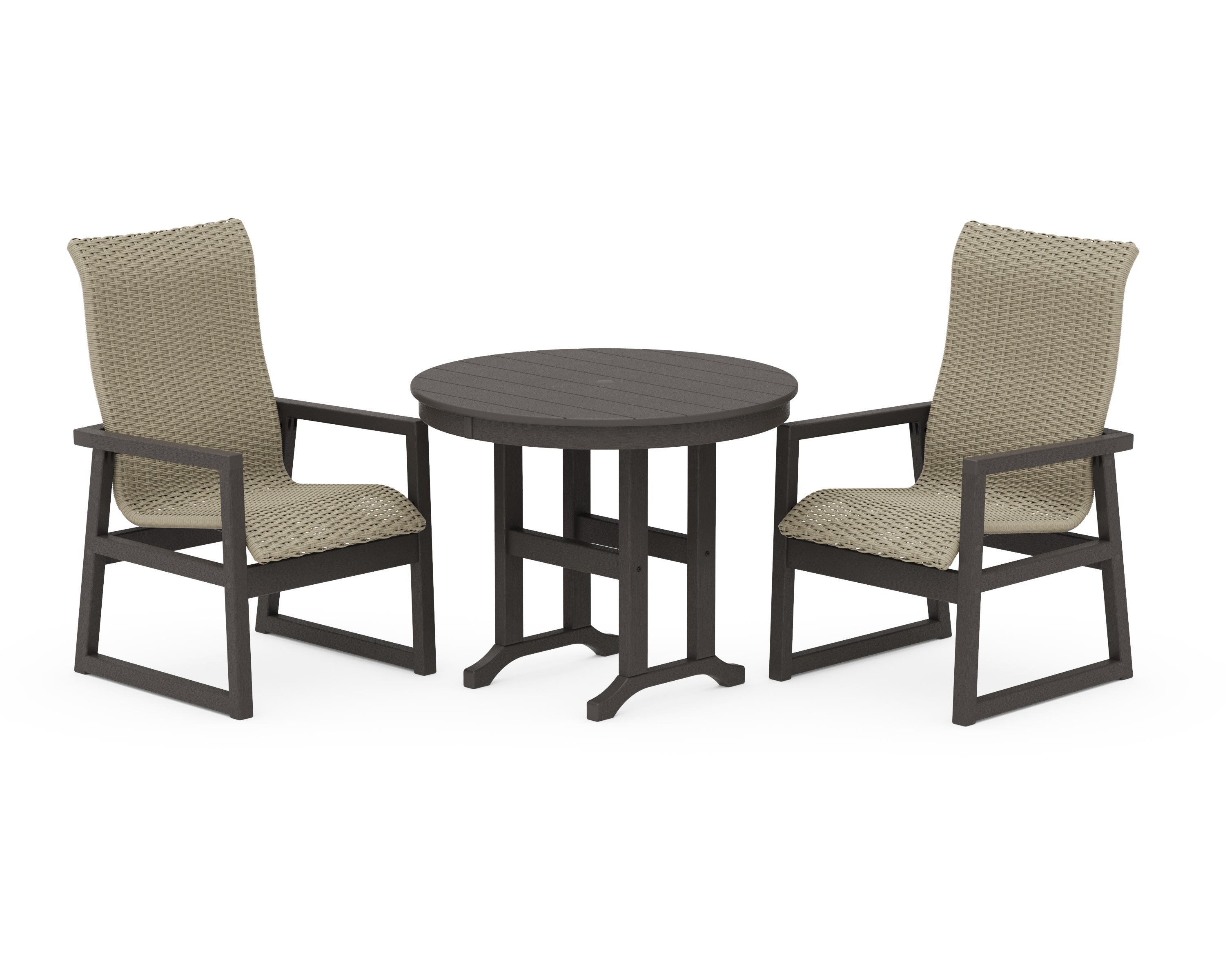EDGE Woven Highback 3-Piece Farmhouse Dining Set in Vintage Coffee / Dune Grass