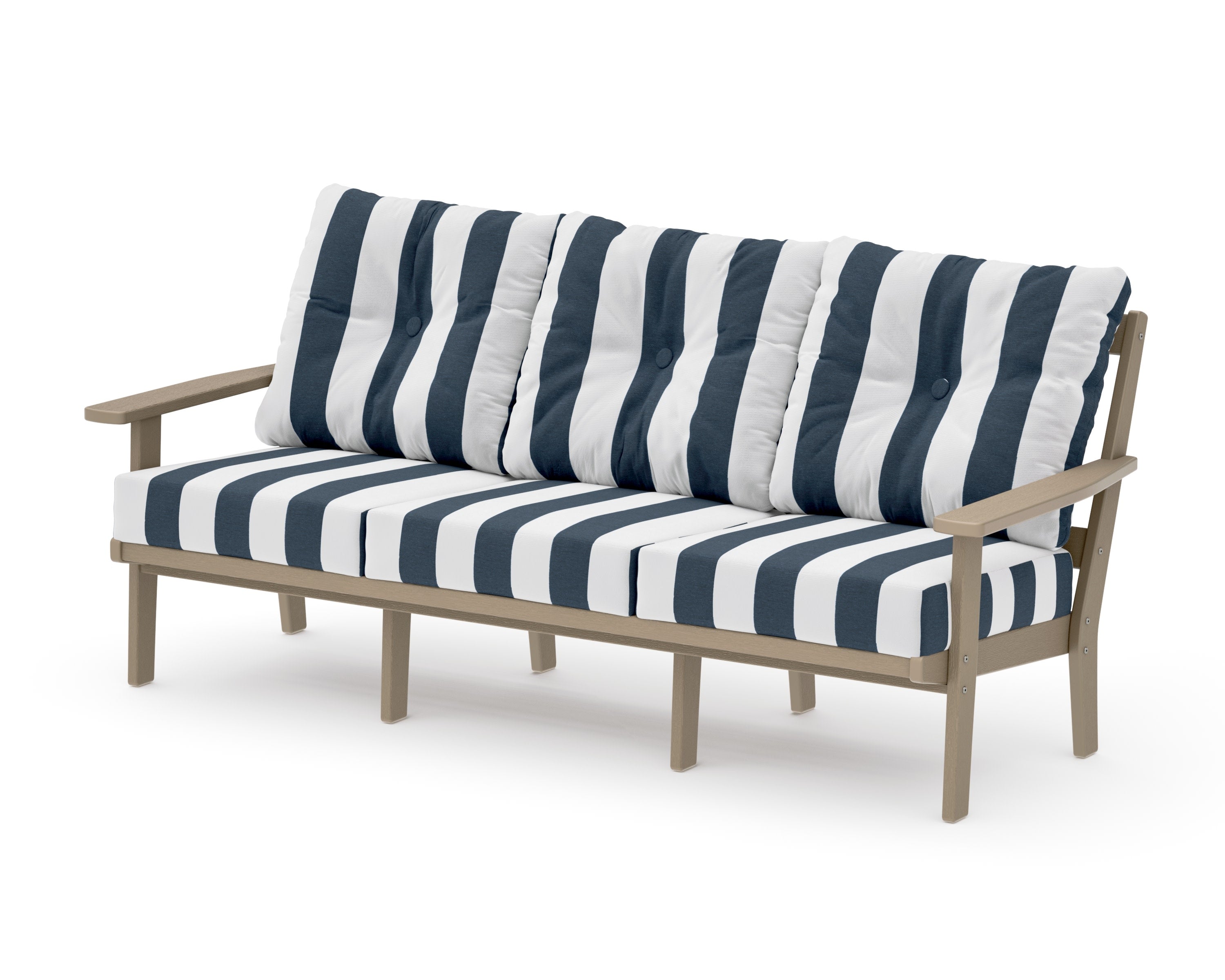 Oxford Deep Seating Sofa in Vintage Sahara / Cabana Stripe Marine Indigo
