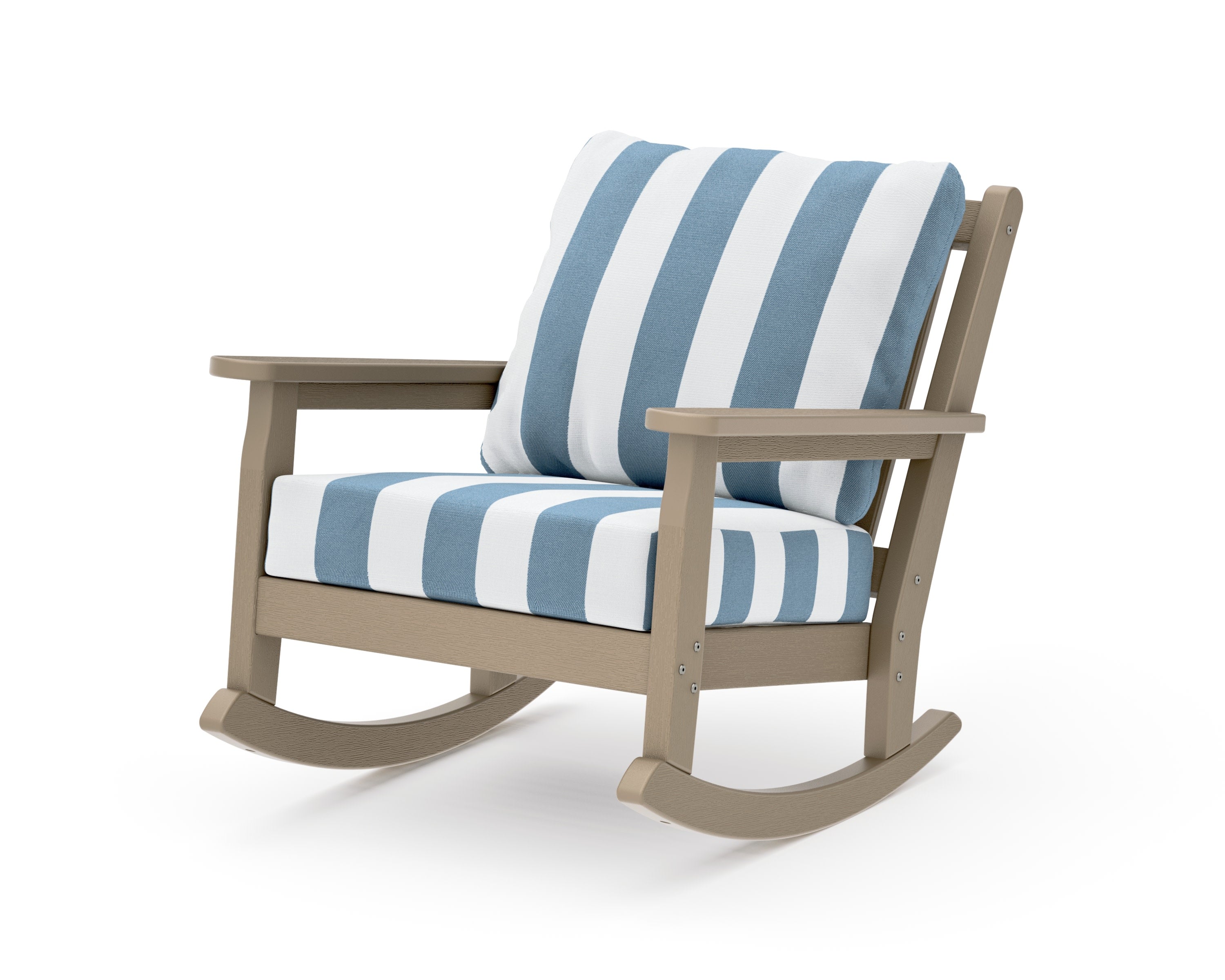 Chippendale Deep Seating Rocking Chair in Vintage Sahara / Cabana Stripe Sky Blue