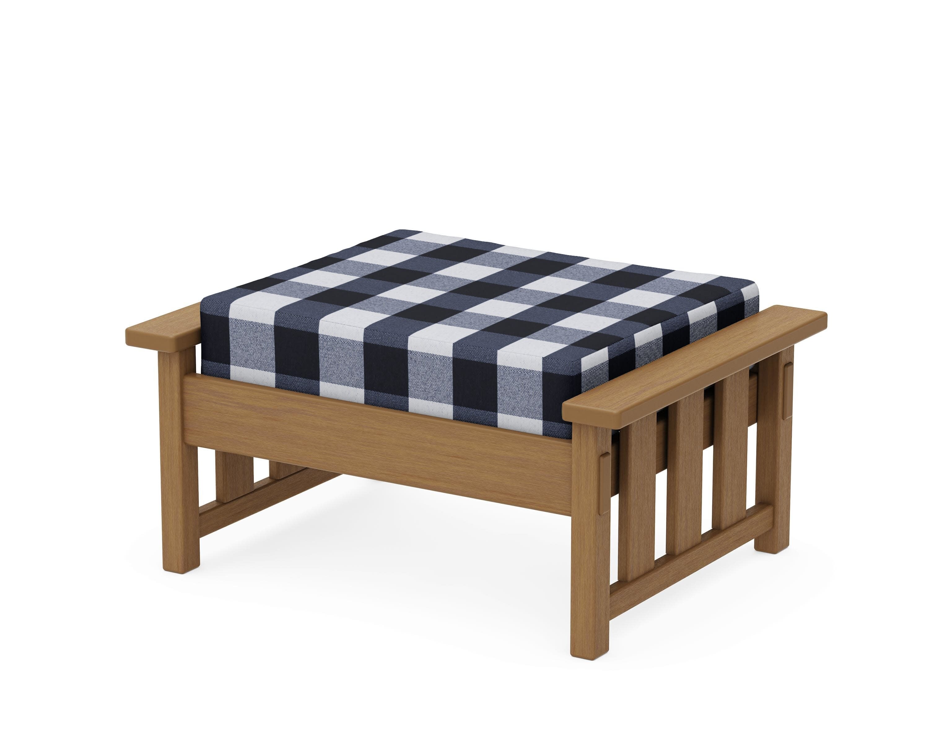 Acadia Deep Seating Ottoman in Natural / Buffalo Plaid Marine Indigo