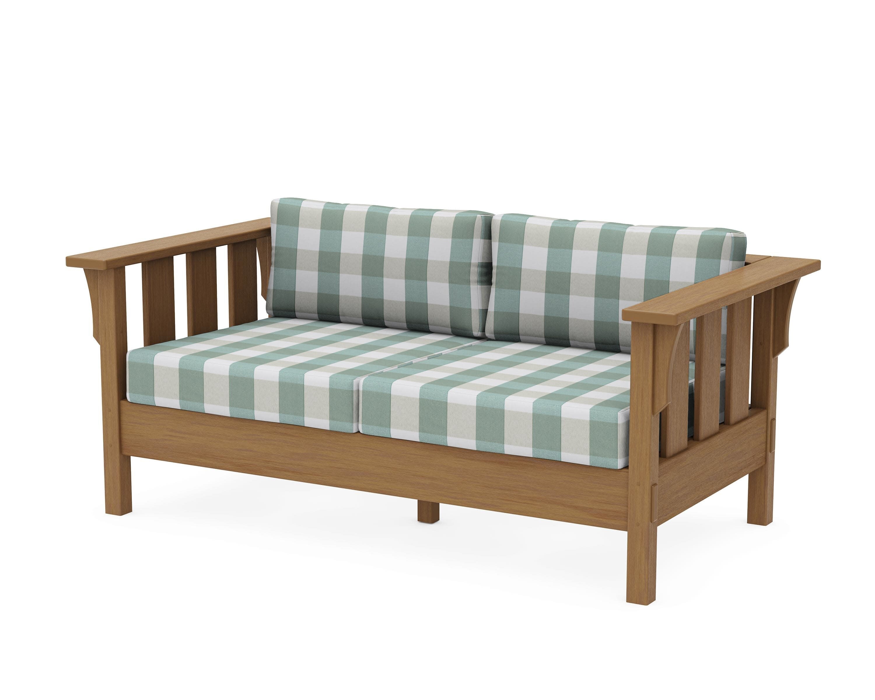 Acadia Deep Seating Loveseat in Natural / Buffalo Plaid Glacier Spa