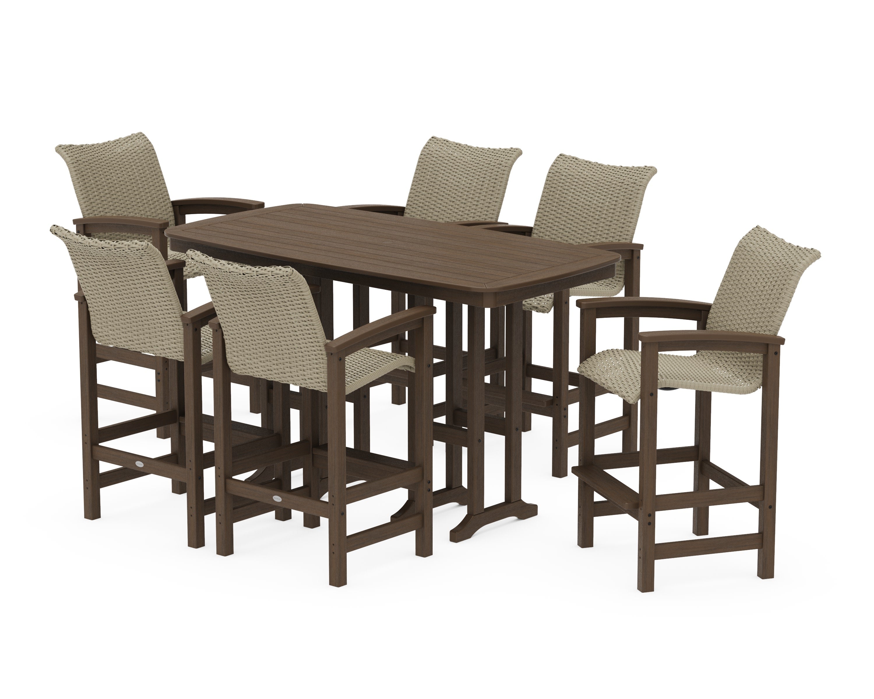 Coastal Woven Arm Chair 7-Piece Bar Set in Kona / Dune Grass