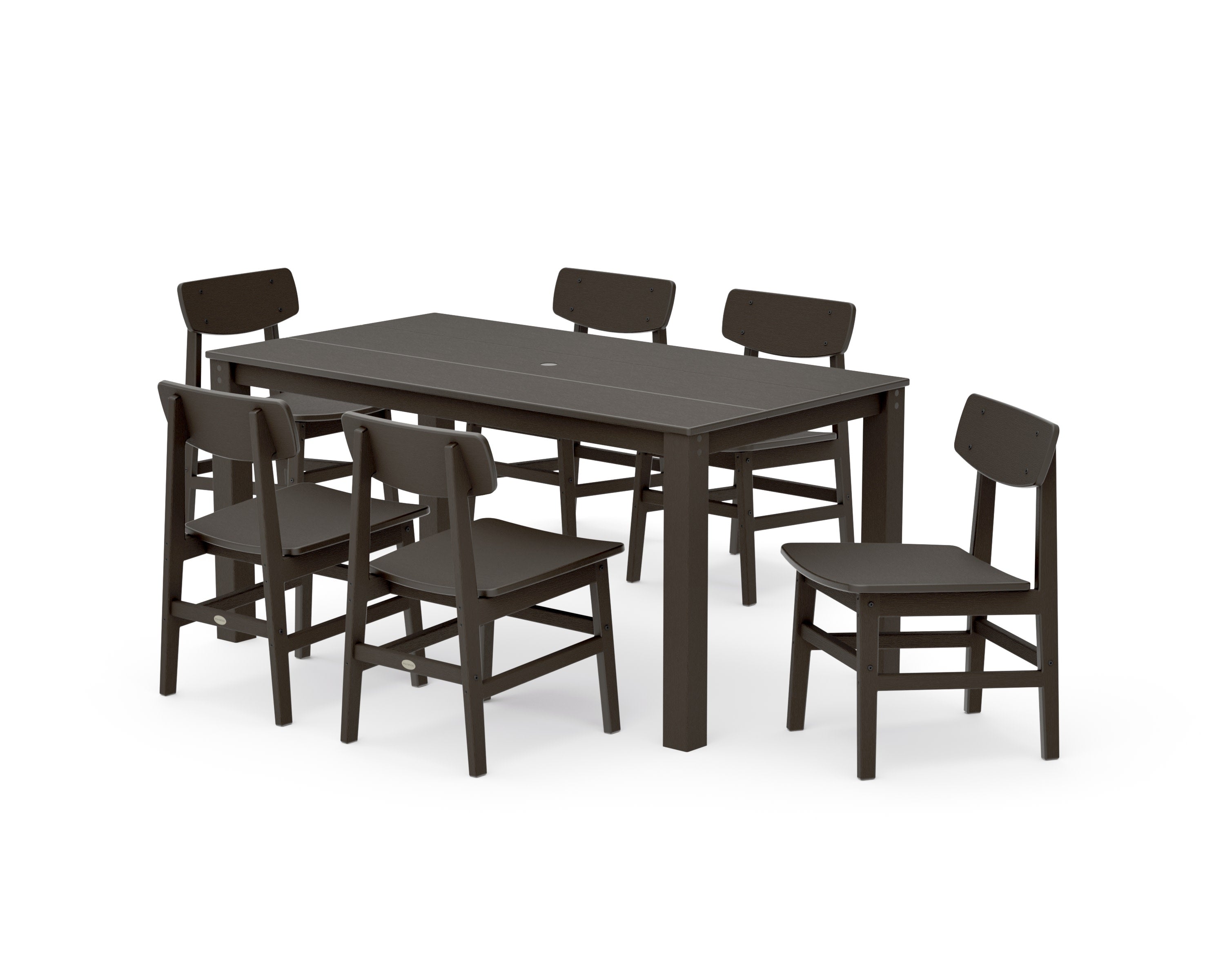 Modern Studio Urban Chair 7-Piece Parsons Table Dining Set in Vintage Coffee