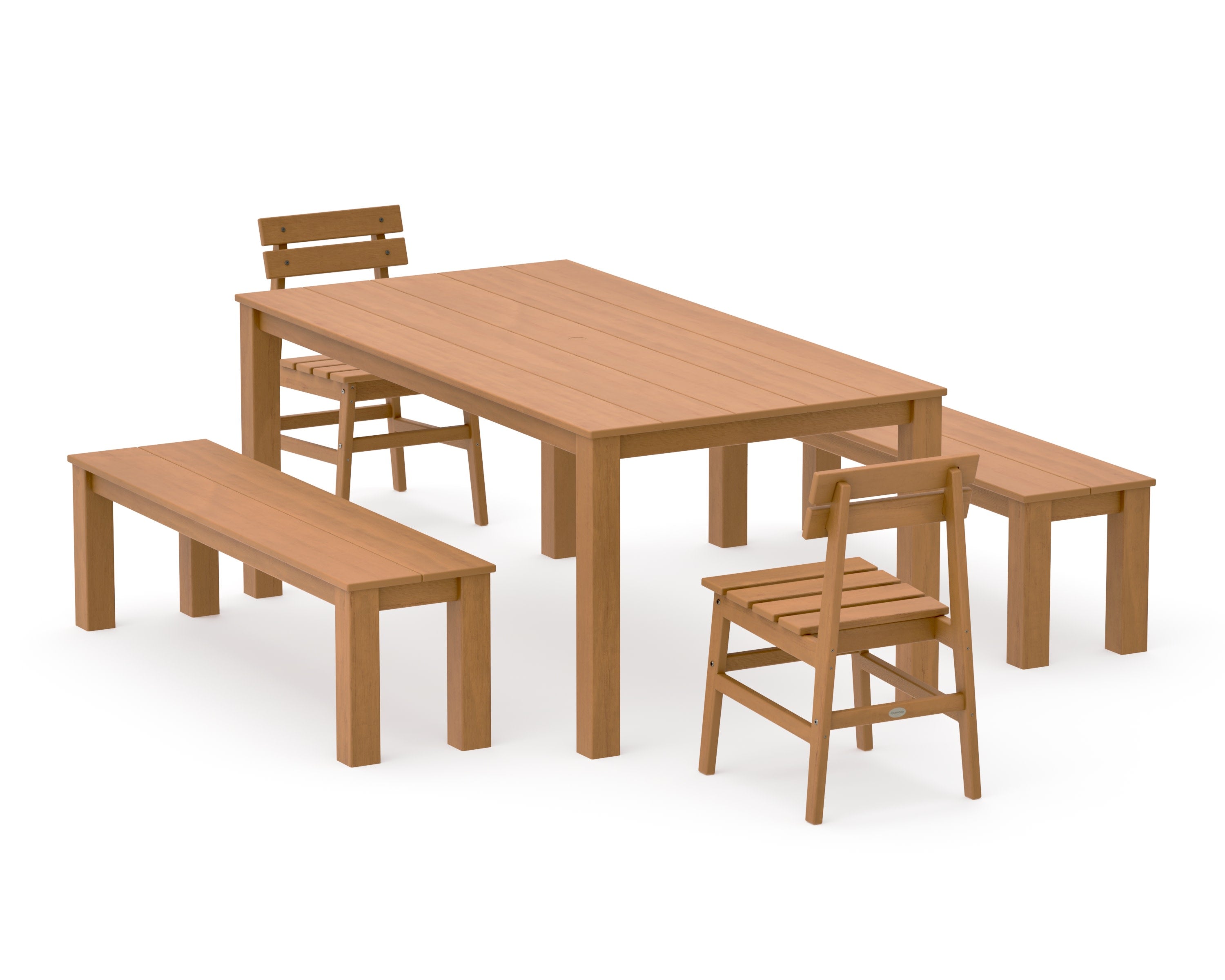 Modern Studio Plaza Chair 5-Piece Parsons Dining Set with Benches in Natural