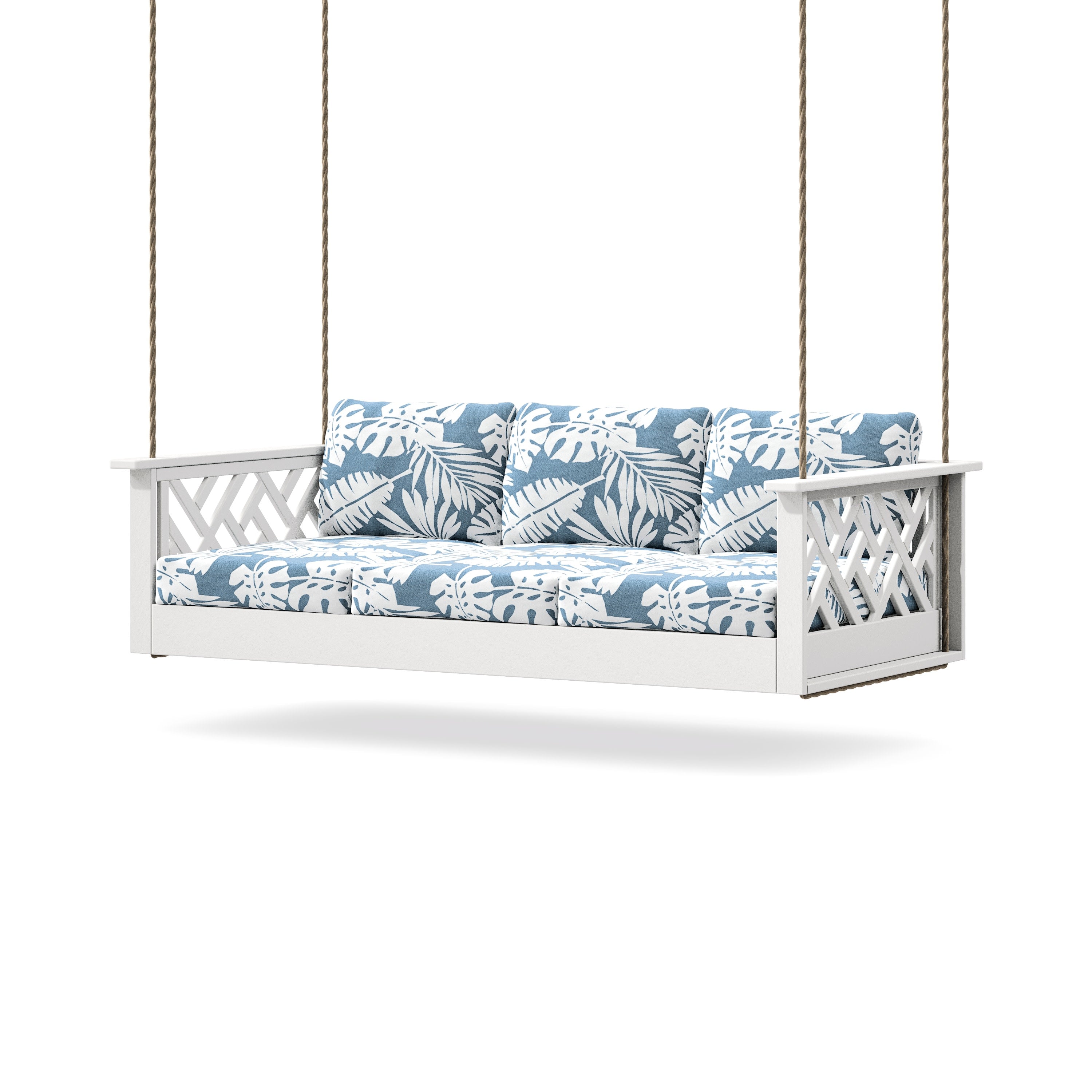 Chippendale Daybed Swing in White / Leaf Sky Blue