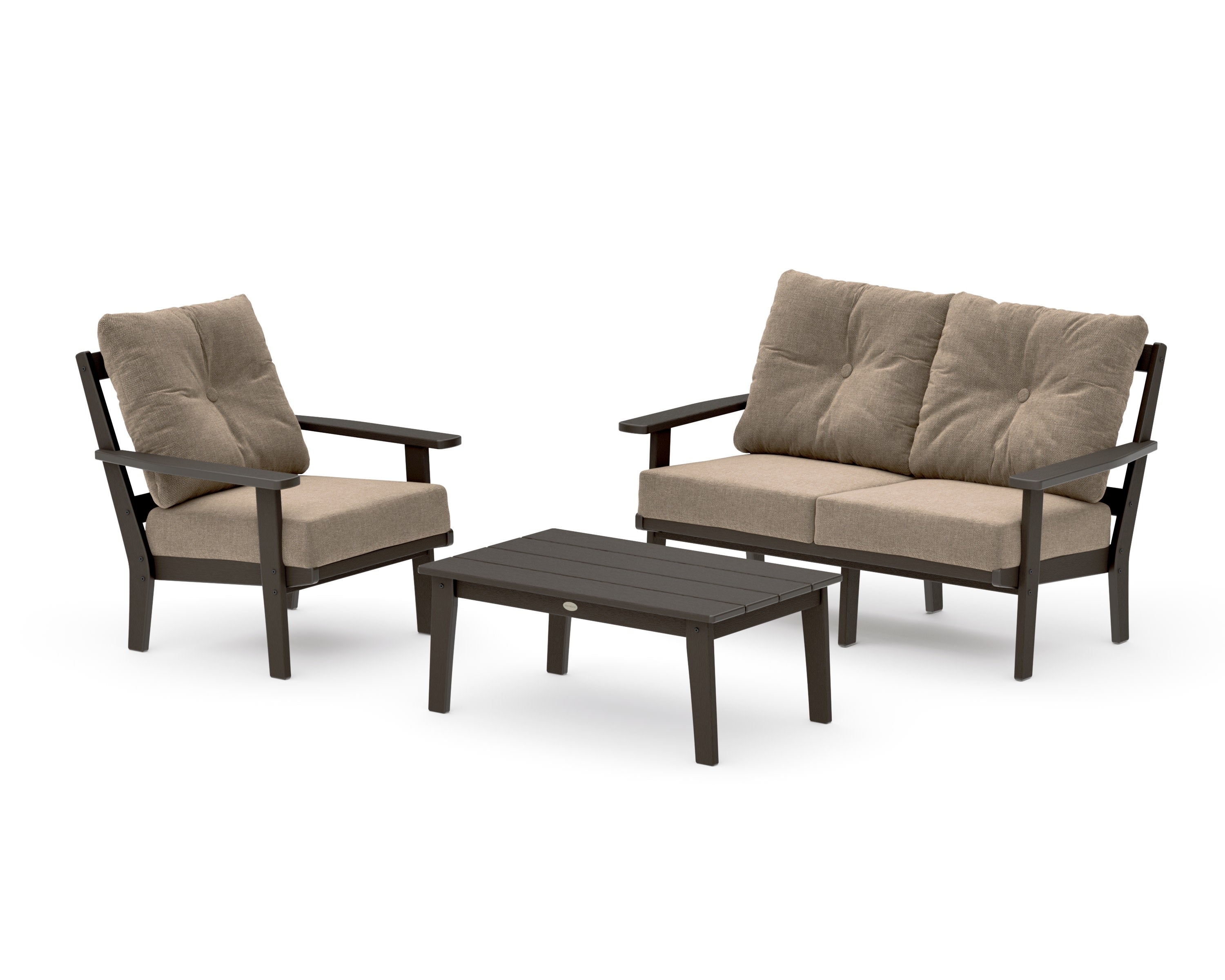 Oxford 3-Piece Deep Seating Set with Loveseat in Vintage Coffee / Spiced Burlap