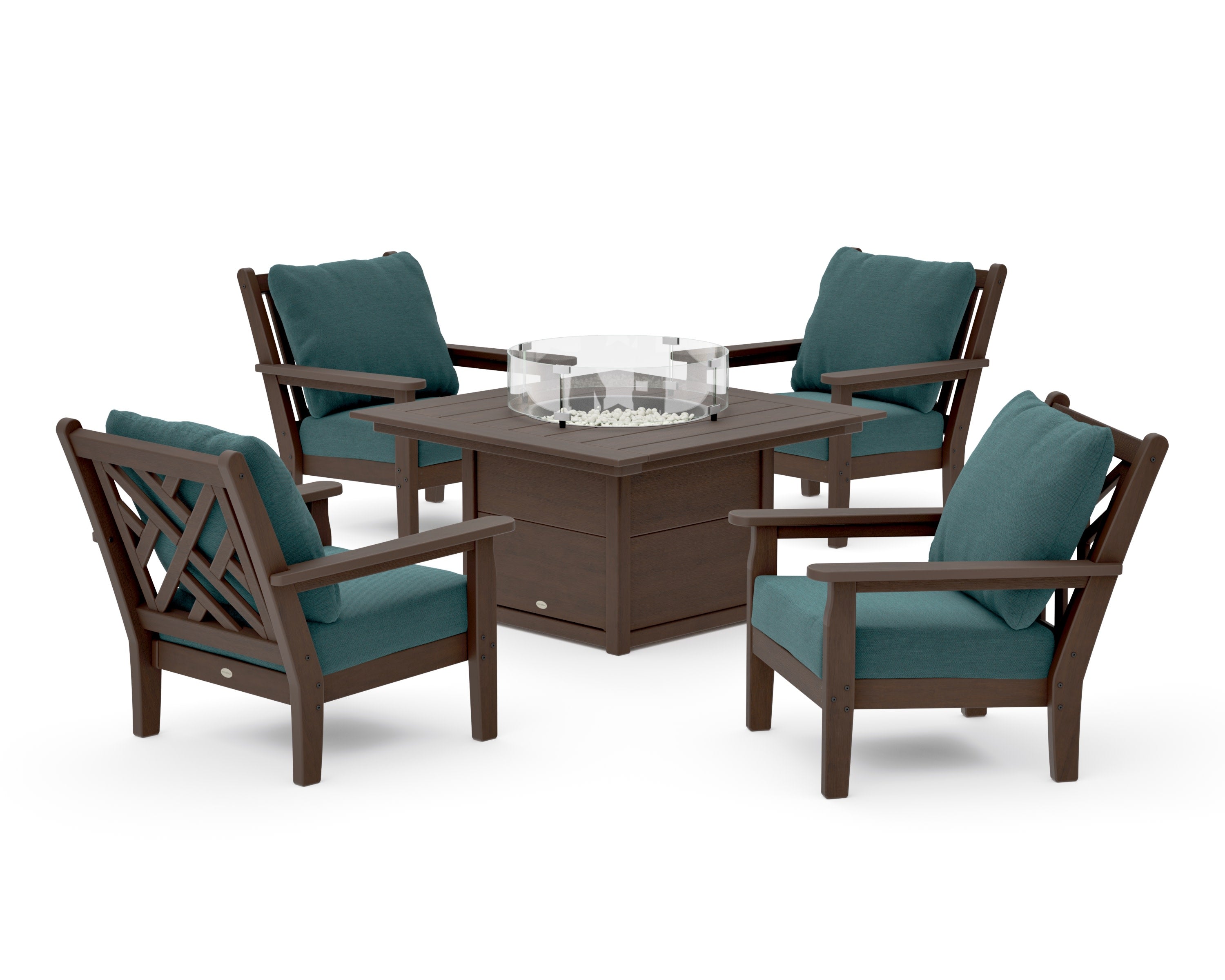 Chippendale 5-Piece Deep Seating Set with Fire Pit Table in Kona / Ocean Teal