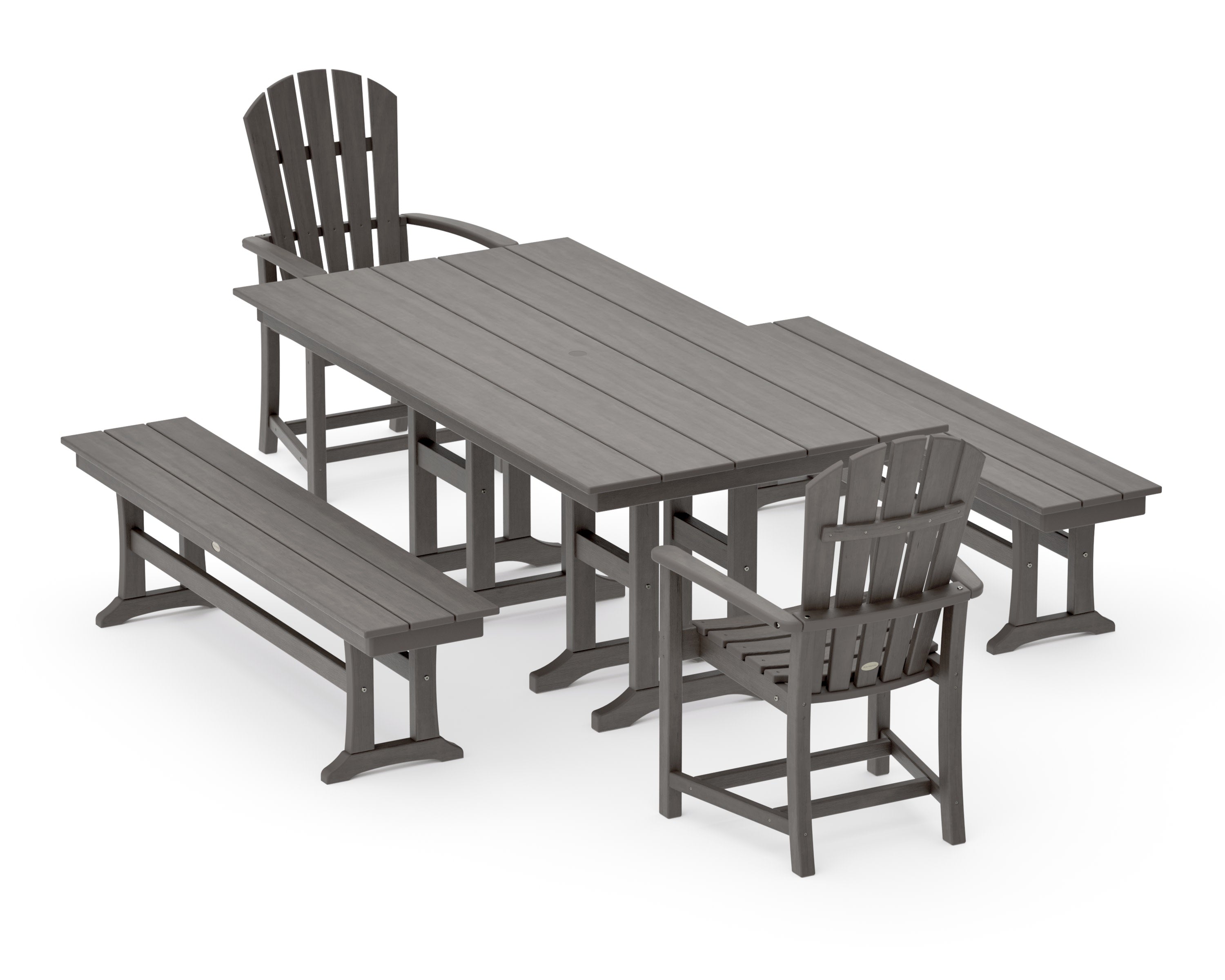 Palm Coast 5-Piece Farmhouse Dining Set with Benches in Driftwood