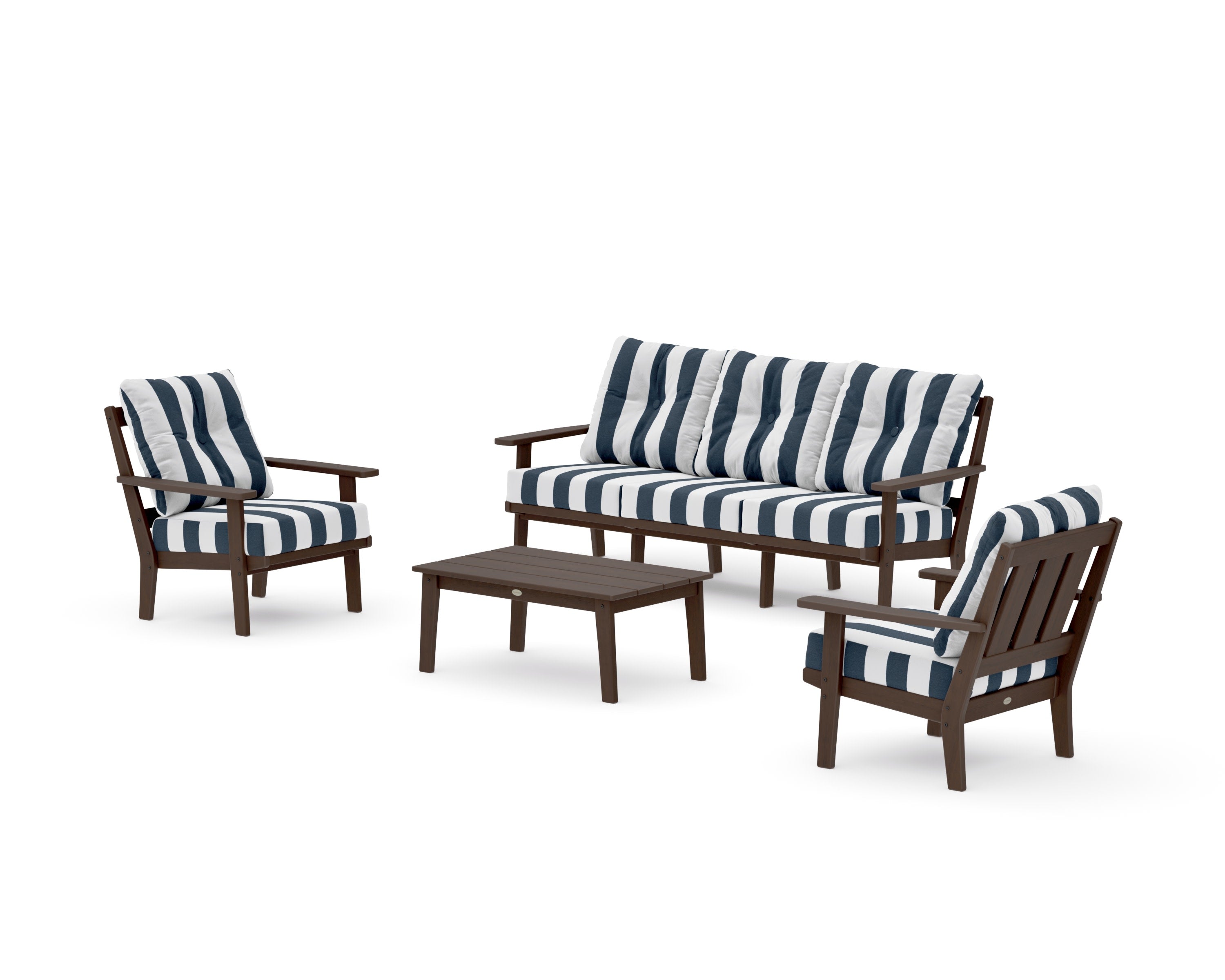 Oxford 4-Piece Deep Seating Set with Sofa in Kona / Cabana Stripe Marine Indigo