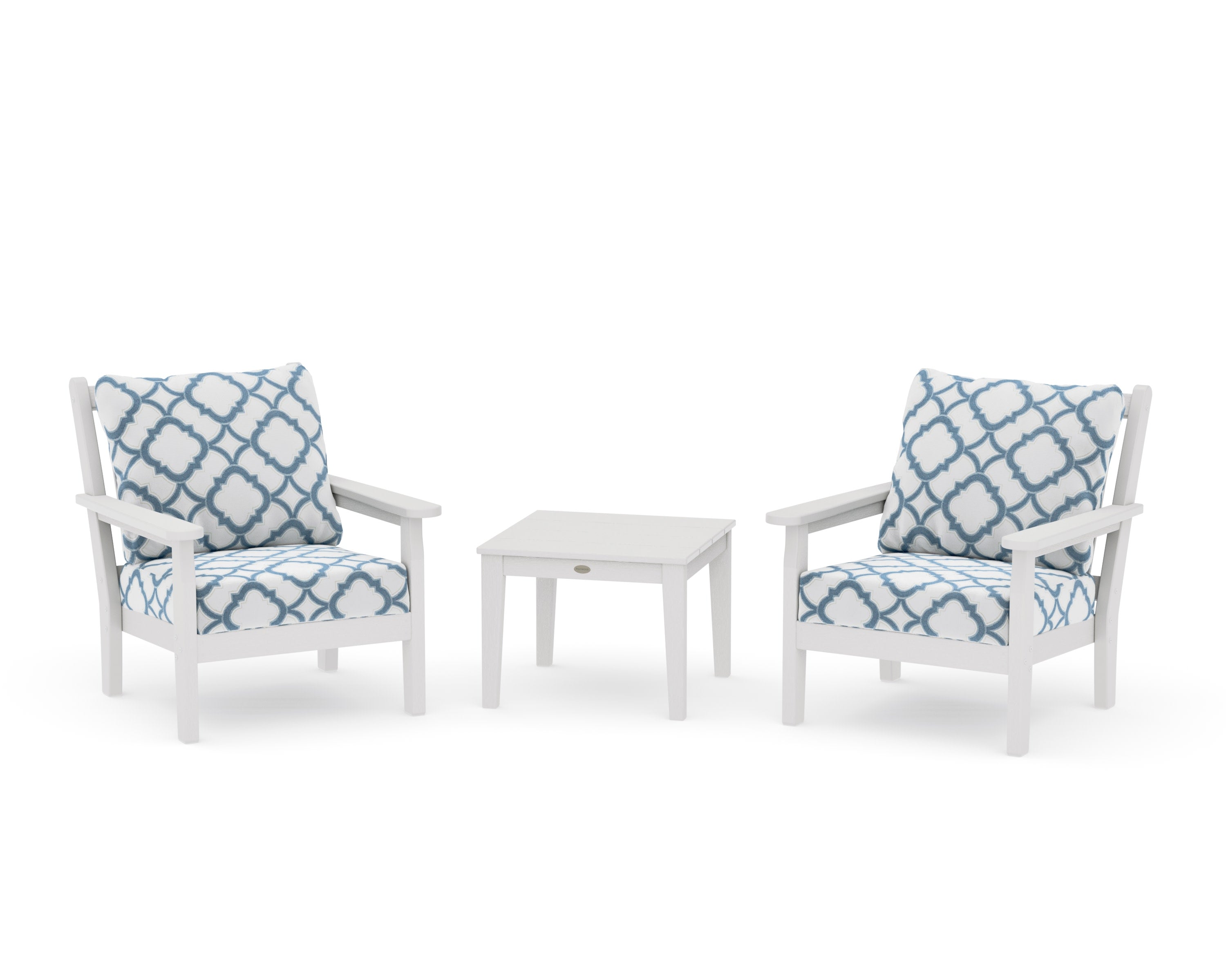 Chippendale 3-Piece Deep Seating Set in Vintage White / Trellis Sky Blue